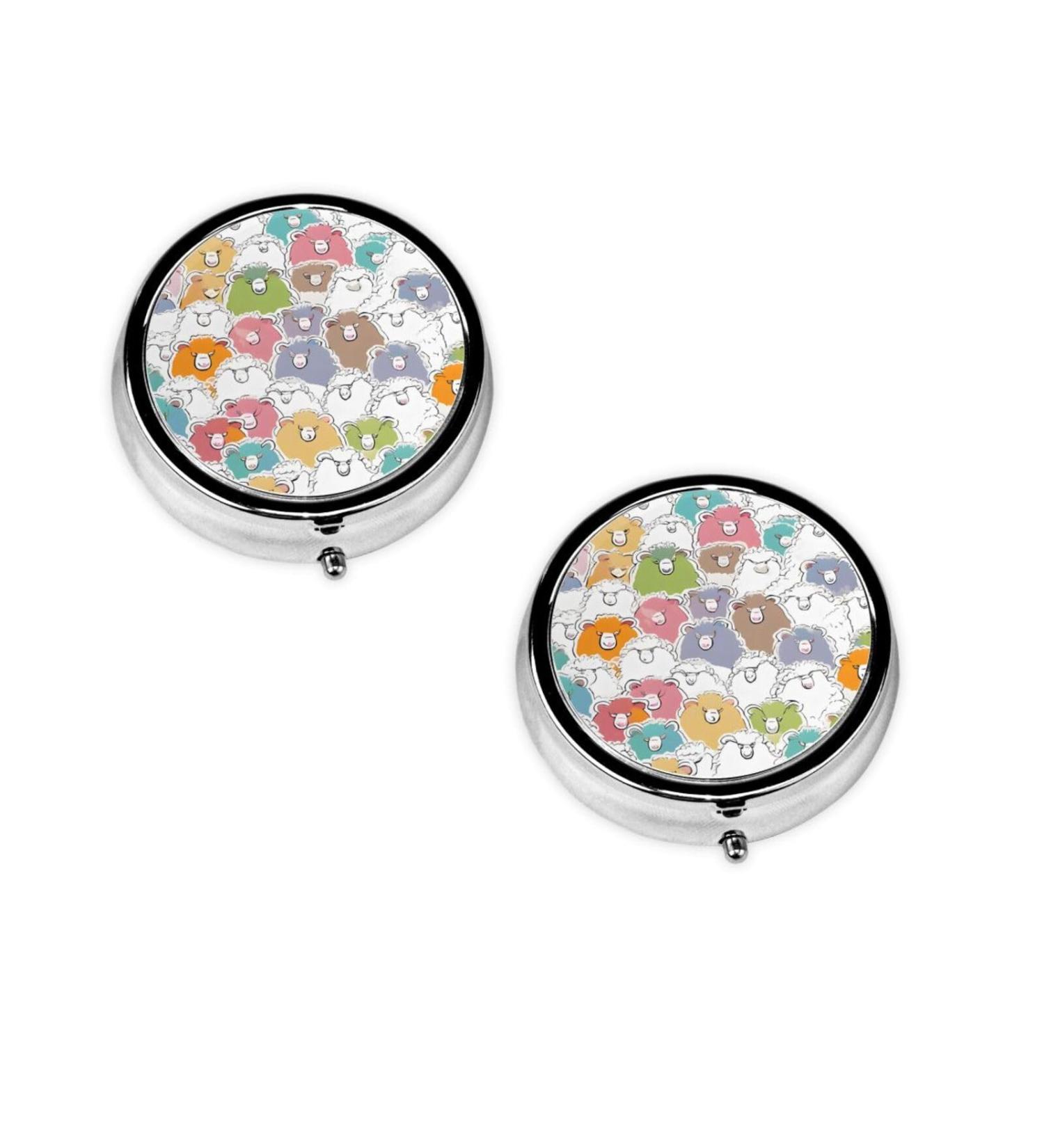 Colorful Sheep Cartoon Round Pill Box - 3 Compartment Portable Travel Organizer for Vitamins & Medications - Buy Online on GoSupps.com