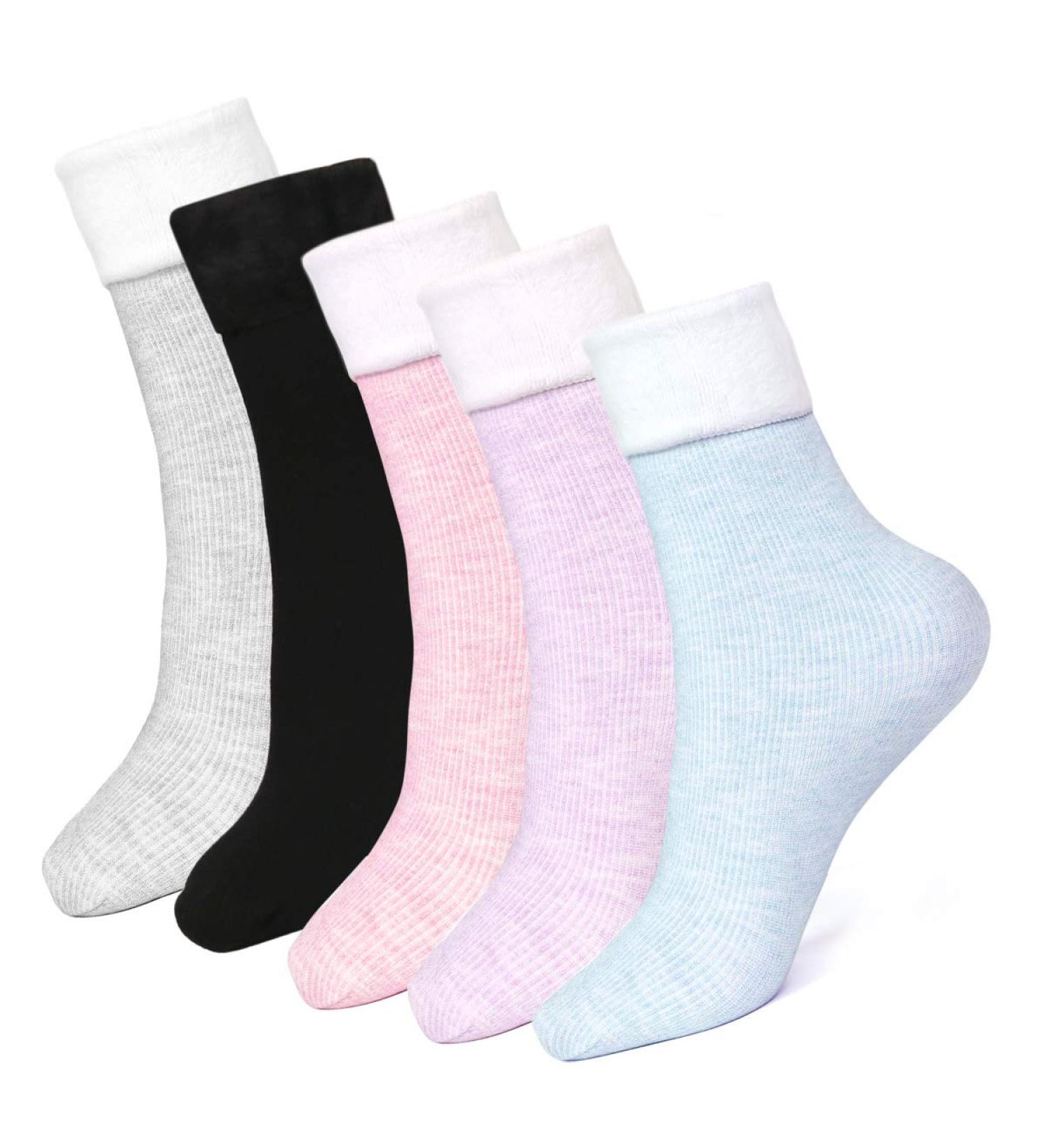 Extsud Women's Warm Coat Socks - 5 Pairs of Thermal Slide-Resistant Winter Ski Socks in Black Purple Blue Gray & Pink (Size 35-42) - Buy Online on GoSupps.com