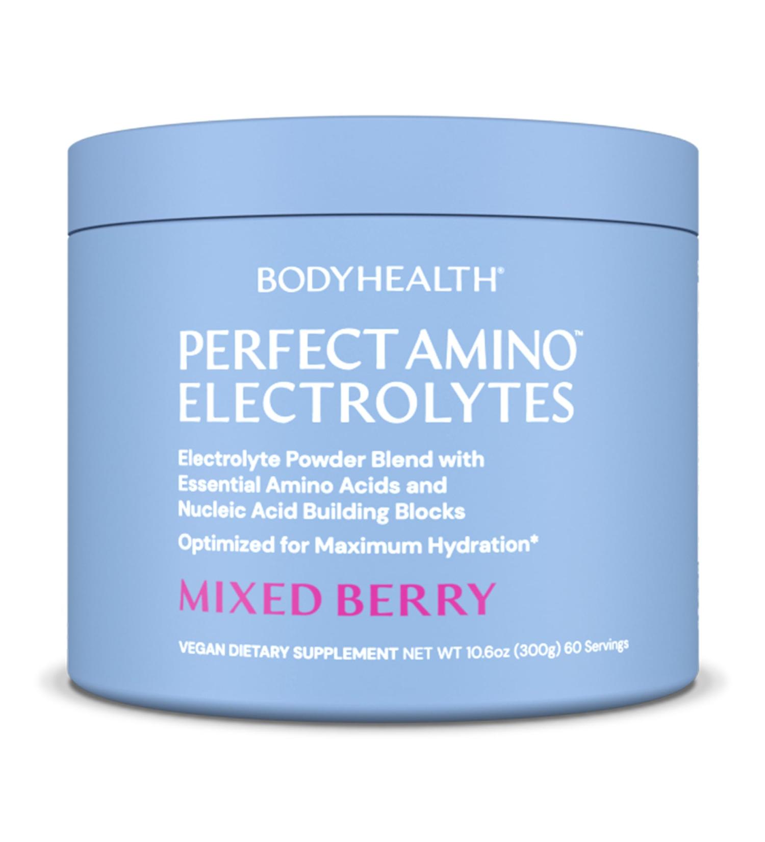 BodyHealth PerfectAmino Electrolytes Powder No Sugar, Keto Sugar Free Fasting Electrolytes Drink Mix, Hydration Powder with Trace Minerals - Mixed Berry - 60 Servings Mixed Berry 10.6 Ounce (Pack of 1) - Buy Online on GoSupps.com