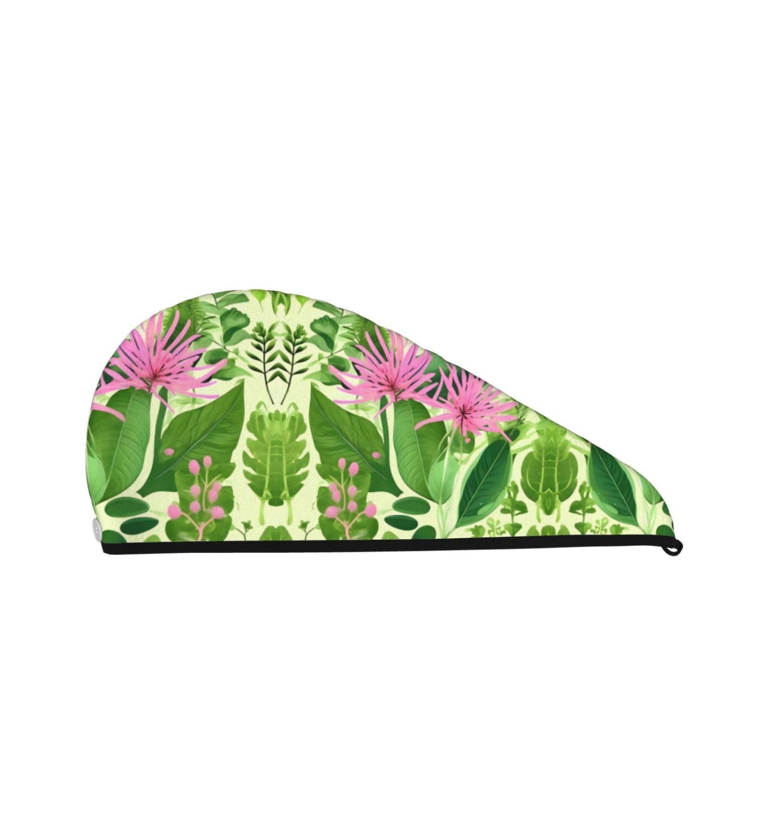 Super Absorbent Pink Plant Flower Hair Cap for Women | Quick Dry Elastic Wrap for Long Thick Hair - Buy Online on GoSupps.com