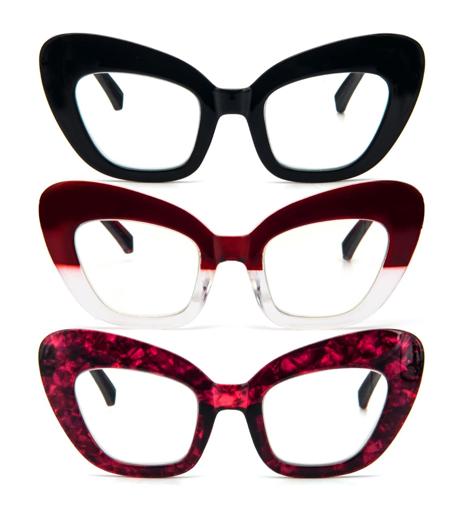 REAVEE 3 Pack Oversized Reading Glasses for Women - Blue Light Blocking Stylish Large Frame Computer Readers | Black Red Flower Design - Perfect for Comfort & Style - Buy Online on GoSupps.com