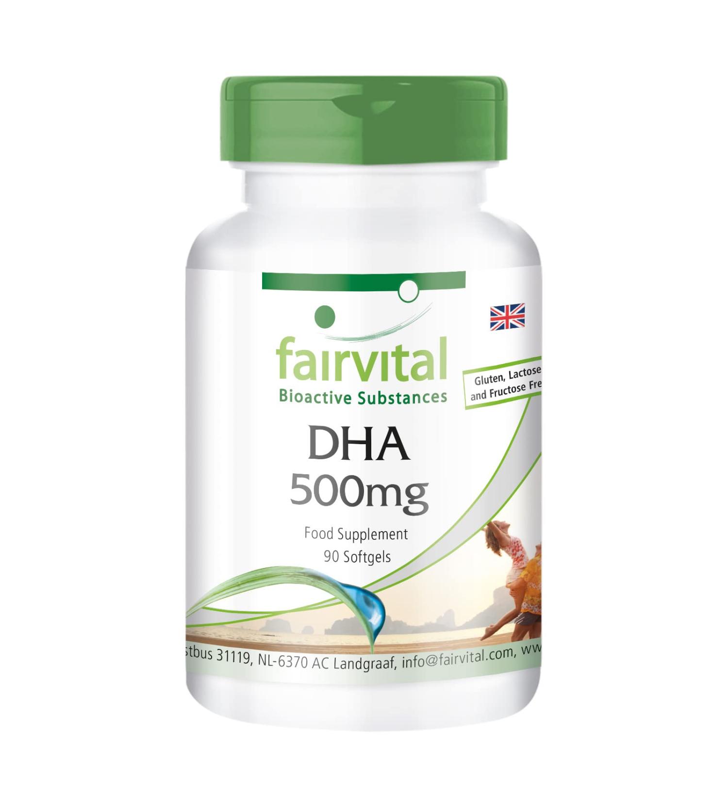 Fairvital DHA 500mg - Highly Dosed Omega-3 Fatty Acid | 90 Softgels - 3 Months Supply - Buy Online on GoSupps.com
