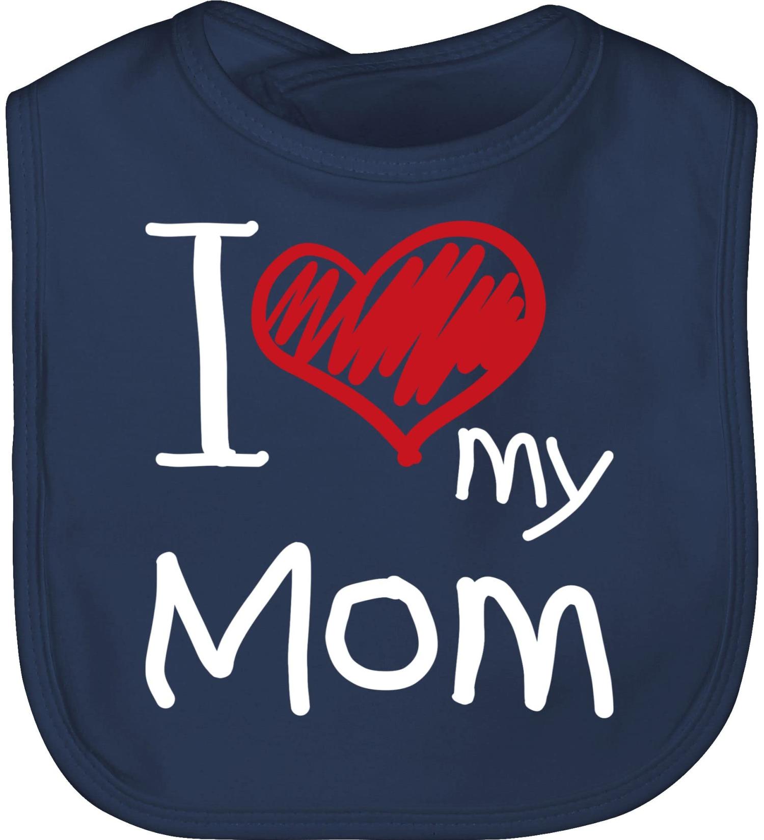 Shirtracer Baby Bib - Mama I Love My Mom - Navy Blue - Perfect Gift for Moms - International Shipping Available - Buy Online on GoSupps.com