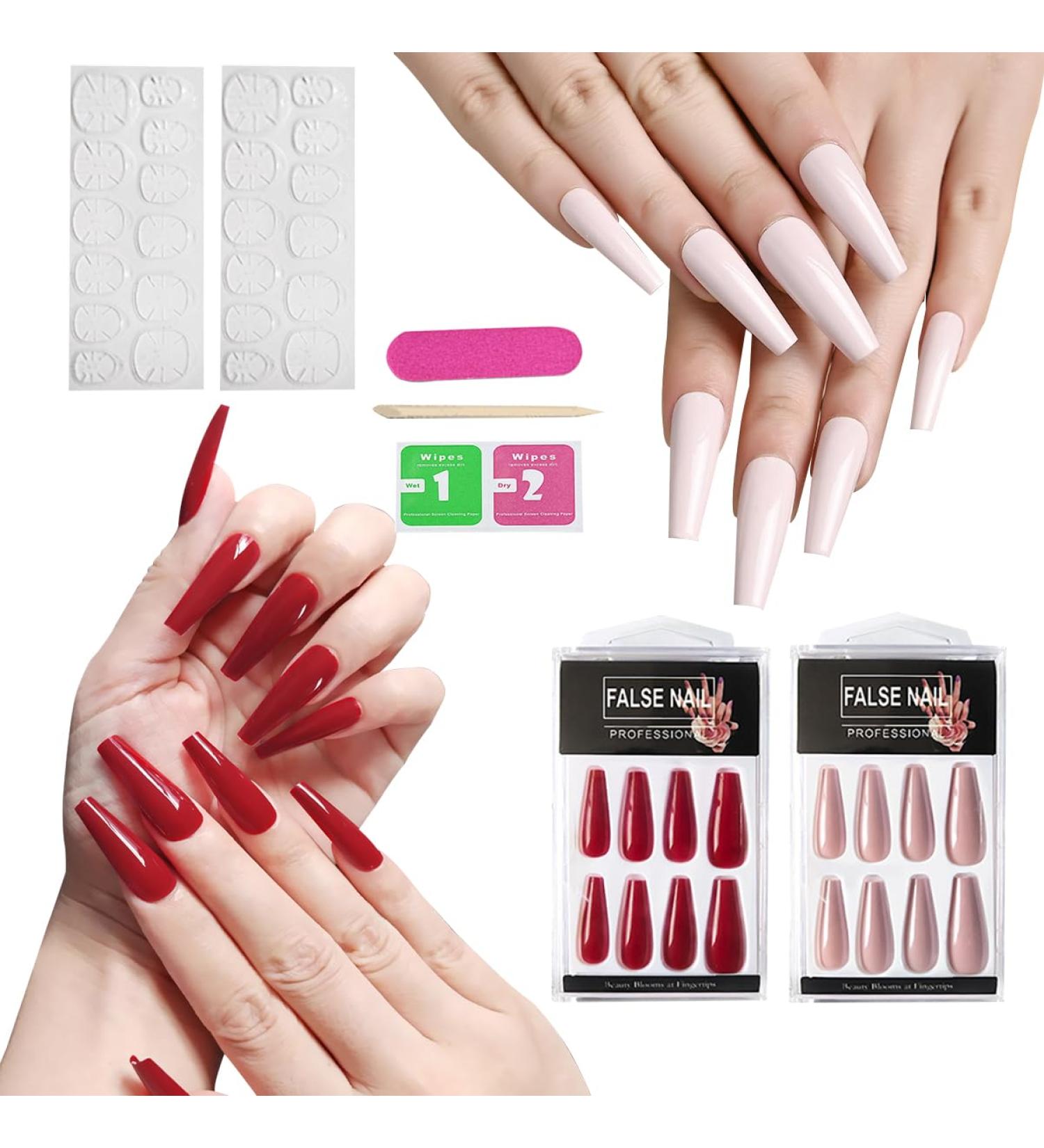 48 Pieces Long Coffin Bellarine Tapered Full Coverage Glossy False Nails Fake Arcylic Press on Nails Hand Manicure for Women and Girls - Buy Online on GoSupps.com