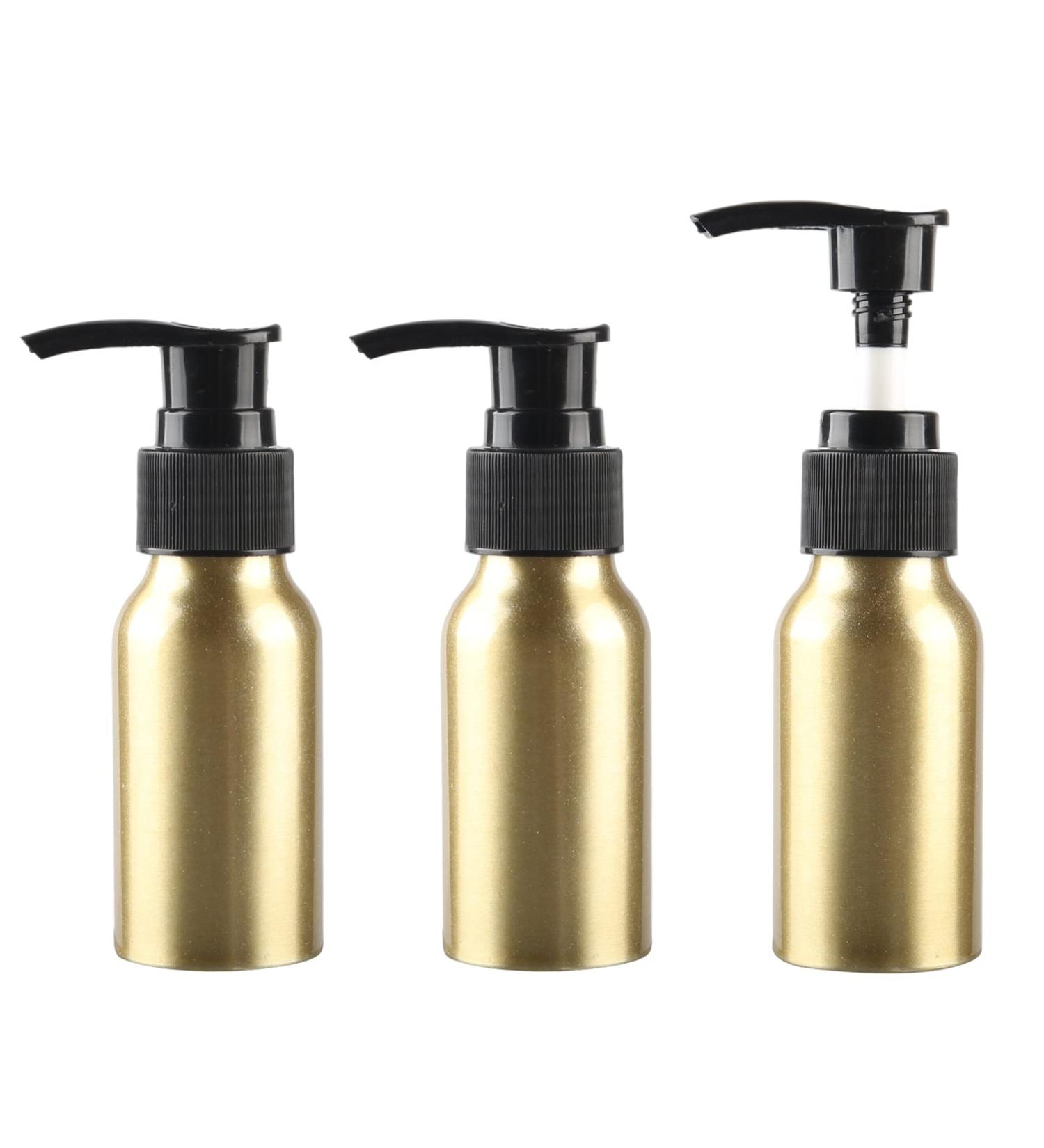ZEOABSY 3 PiecesÂ Empty 50ml Gold Aluminium Lotion Pump Bottle Aluminum Bottles with Black Pump Head Travel Metal Bottles for CosmeticÂ Shampoo Body Washing Gel Essential Oil Liquid Dispenser - Buy Online on GoSupps.com