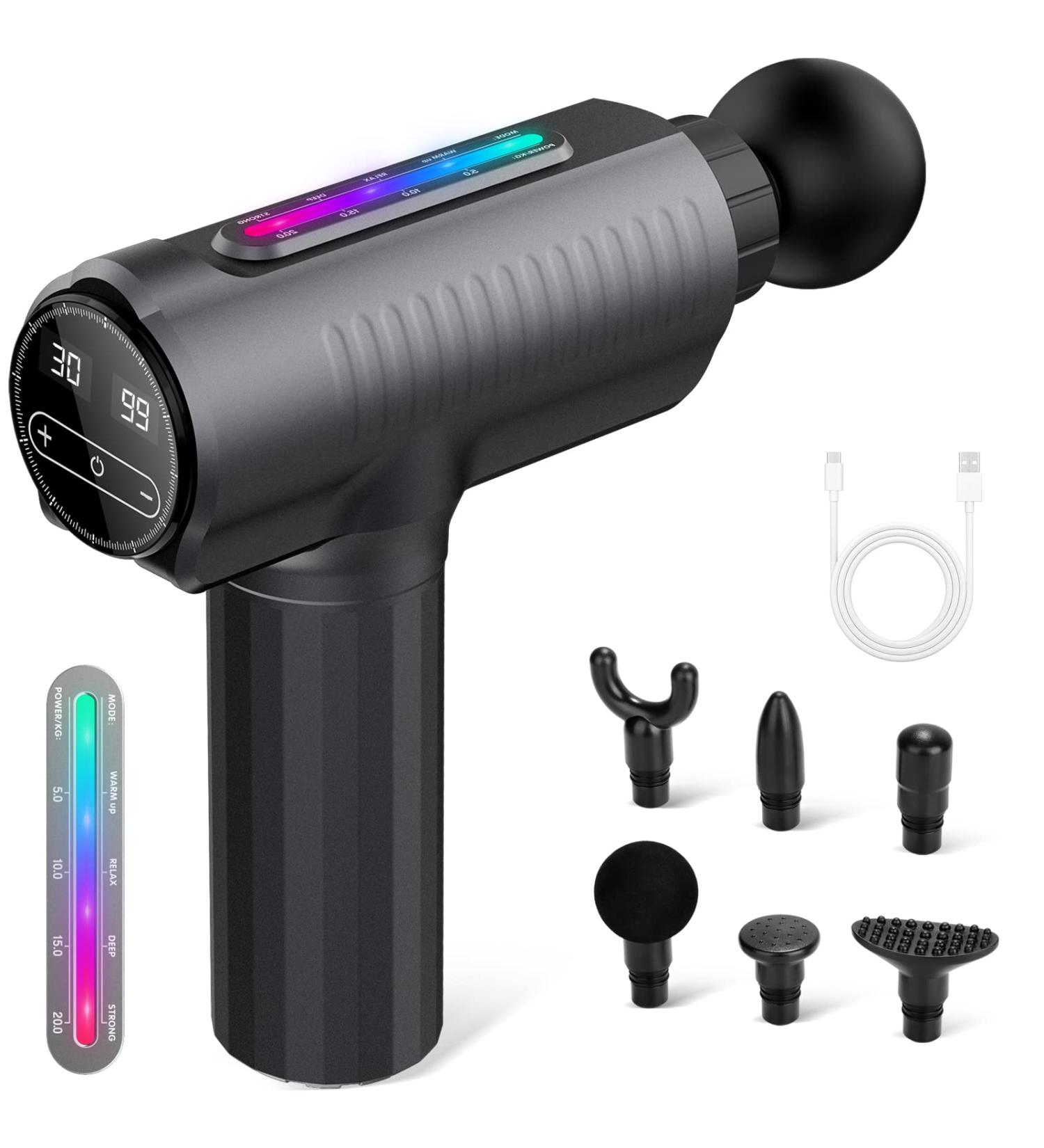 Uplayteck Massage Gun - 30 Speed Hand Massager with LCD Touchscreen & 6 Heads | Ultimate Relaxation for Shoulders Body & Back - Buy Online on GoSupps.com