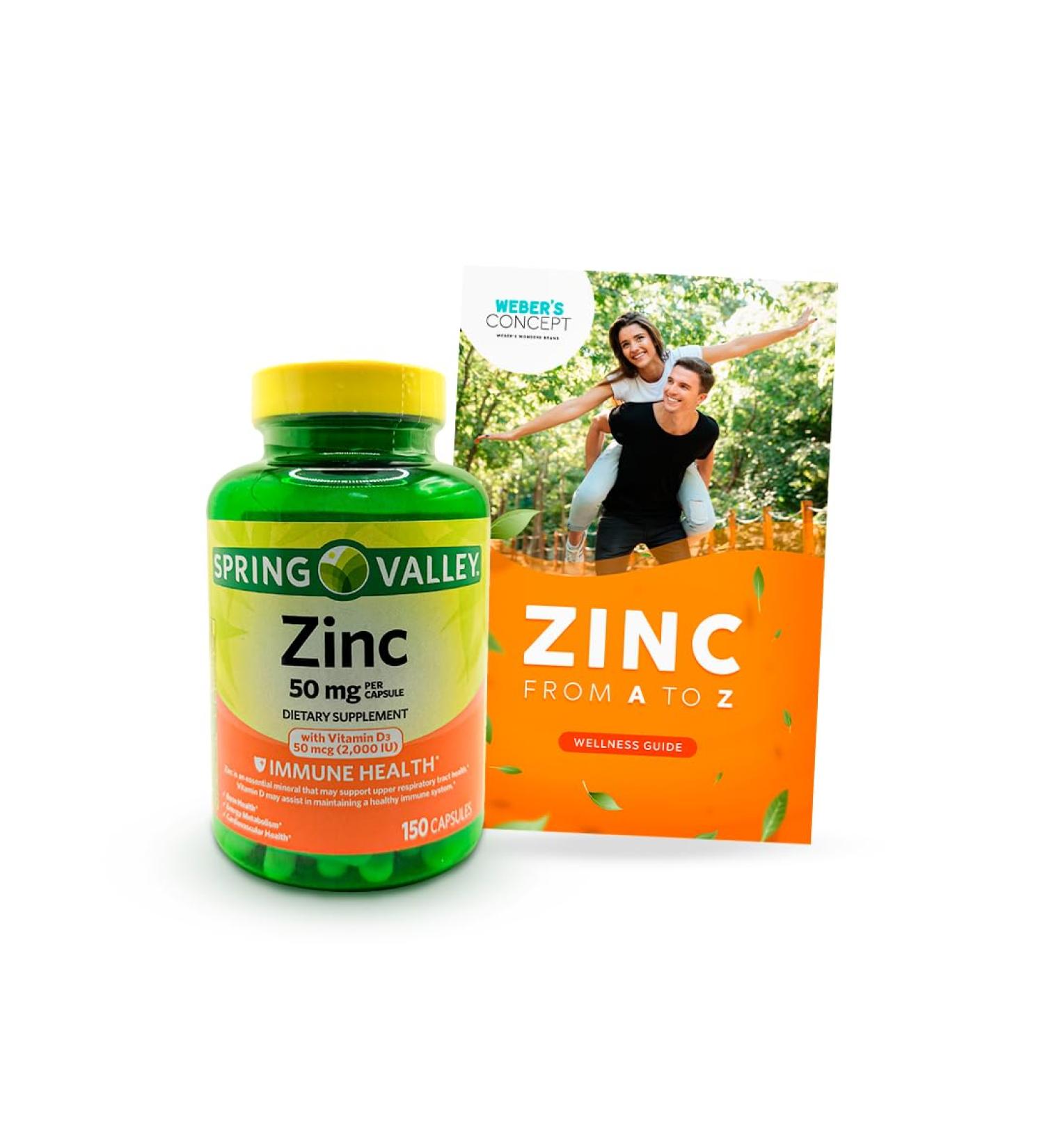 Spring Valley Zinc 50 mg with Vitamin D3 Immune Support Bundle with Zinc: Wellness Guide by Weber s Nutritional Concept (1 Pack of 150 Capsules) - Buy Online on GoSupps.com