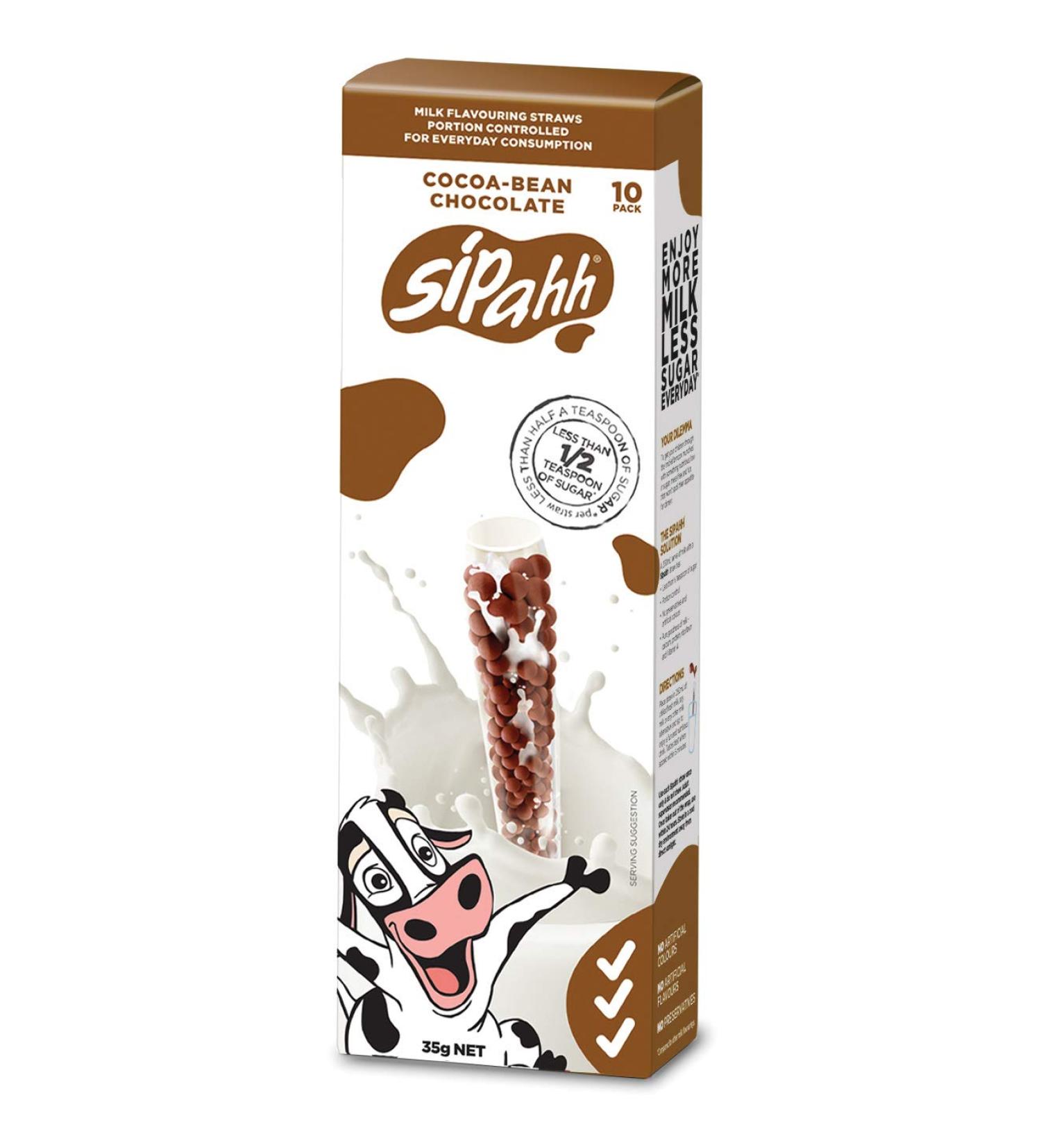 Sipahh Milk Flavoring Straw - Cocoa Bean Chocolate - 50% less Sugar than other milk straws. (10 Pack) Cocoa Bean Chocolate 10 Count (Pack of 1)