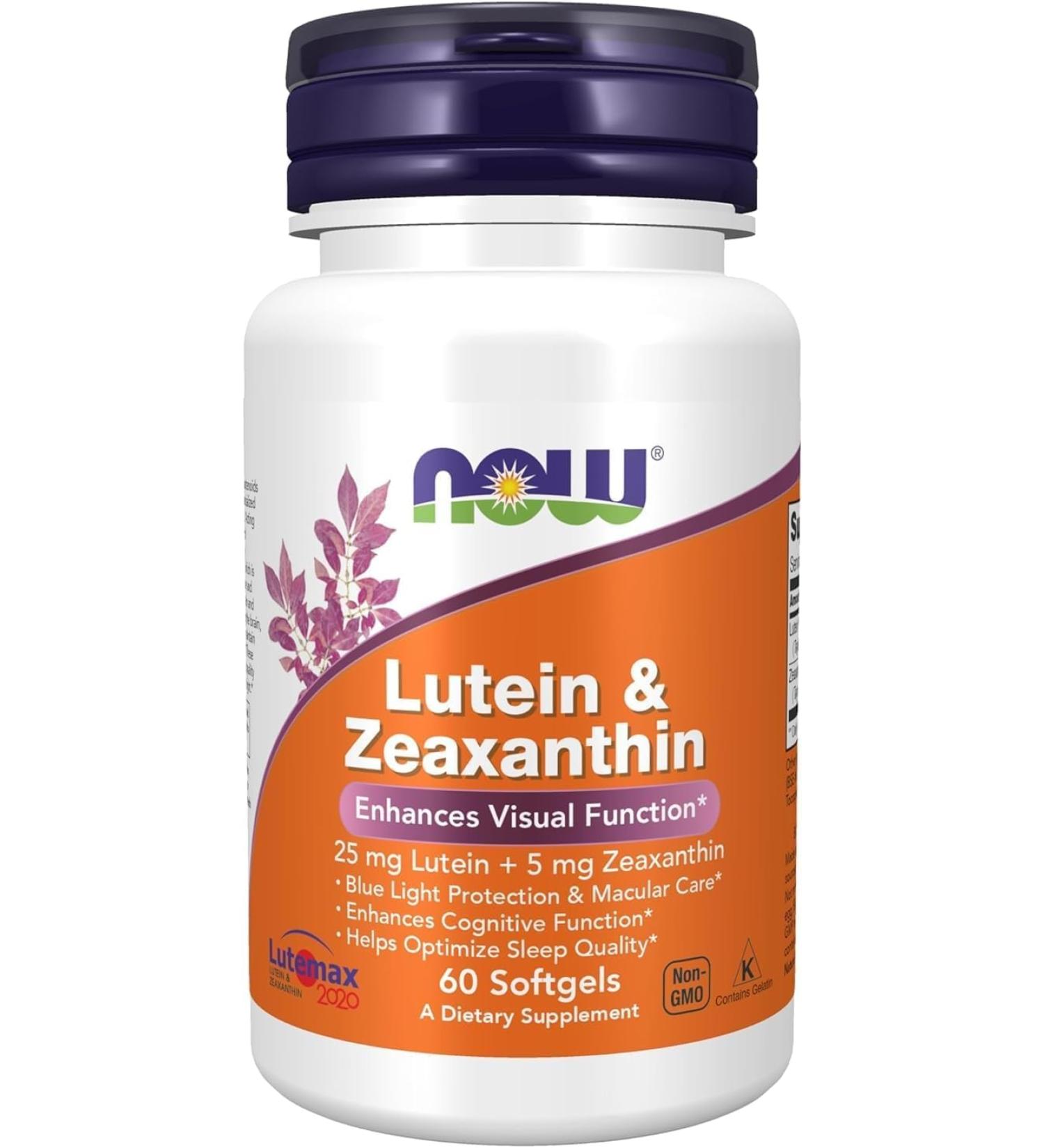 Now Foods Lutein 25mg and Zeaxanthin 5mg 60gels - Buy Online on GoSupps.com