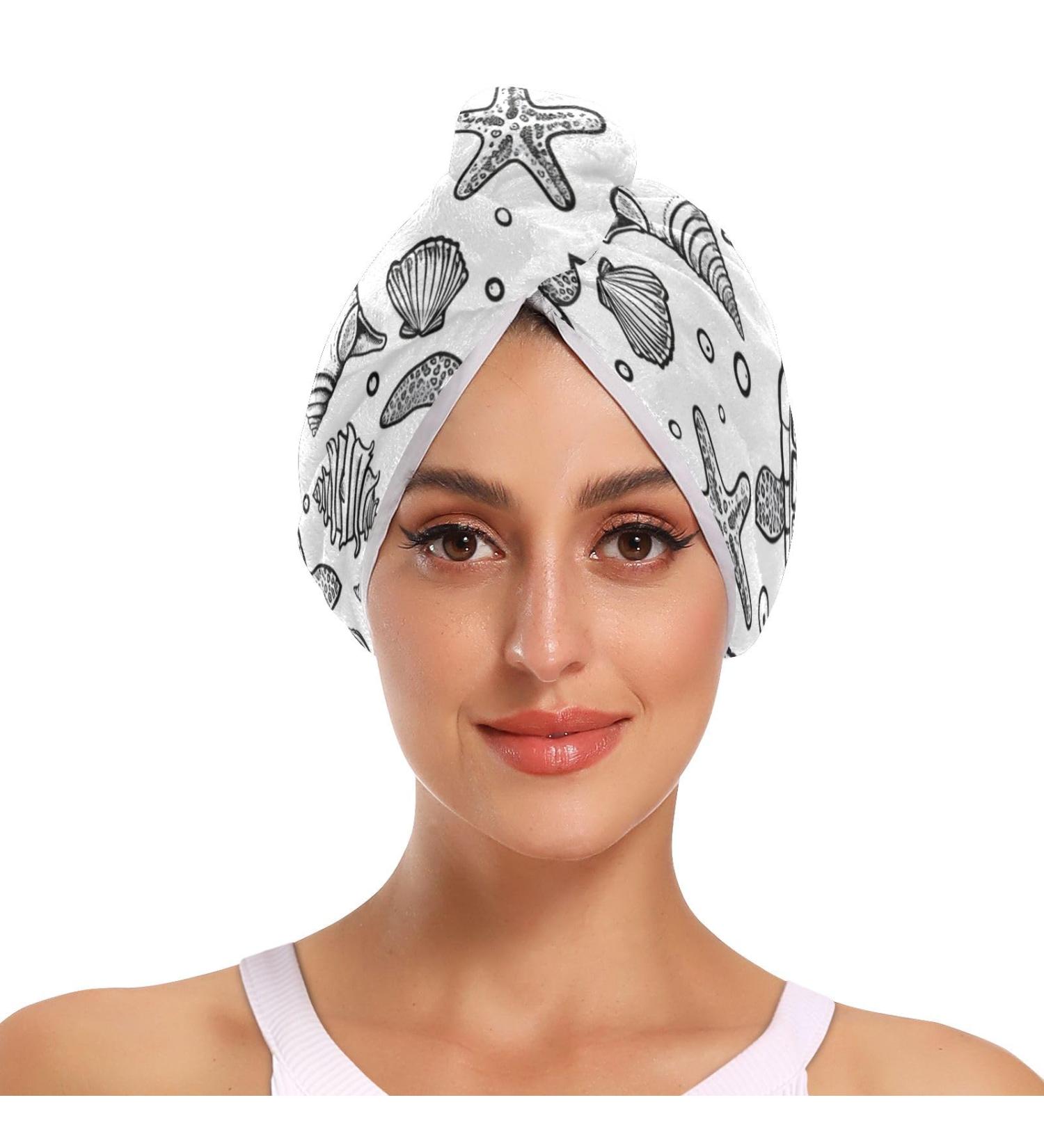 Super Absorbent Turtles Seashells Hair Towel 2 Pack - Quick Dry Hair Turbans for Women & Girls | Stylish & Functional - Buy Online on GoSupps.com