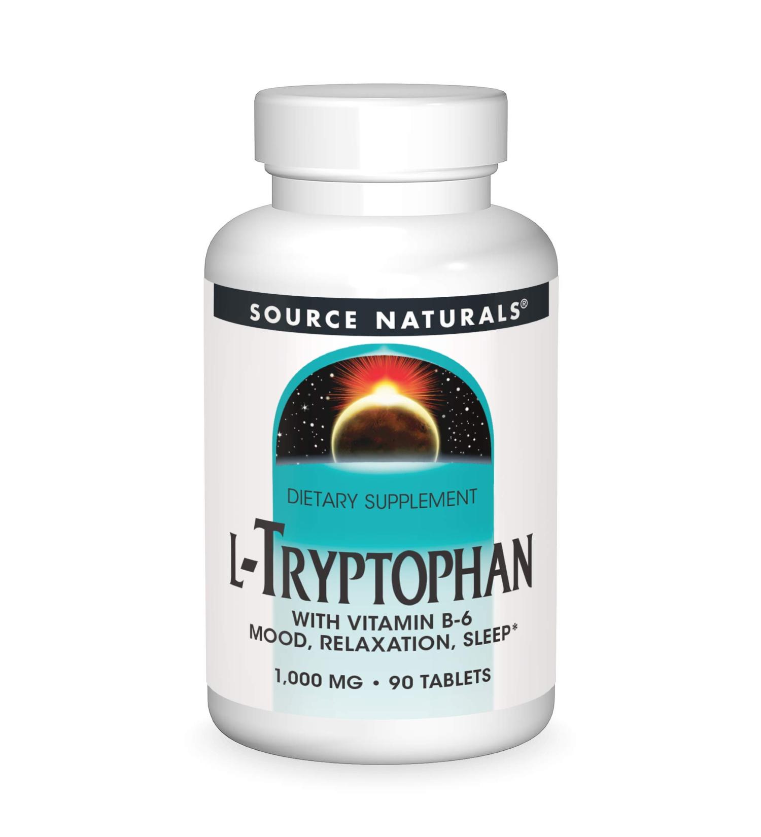 Source Naturals L-Tryptophan 1000 mg - 90 Tablets for Mood & Sleep Support - Buy Online on GoSupps.com