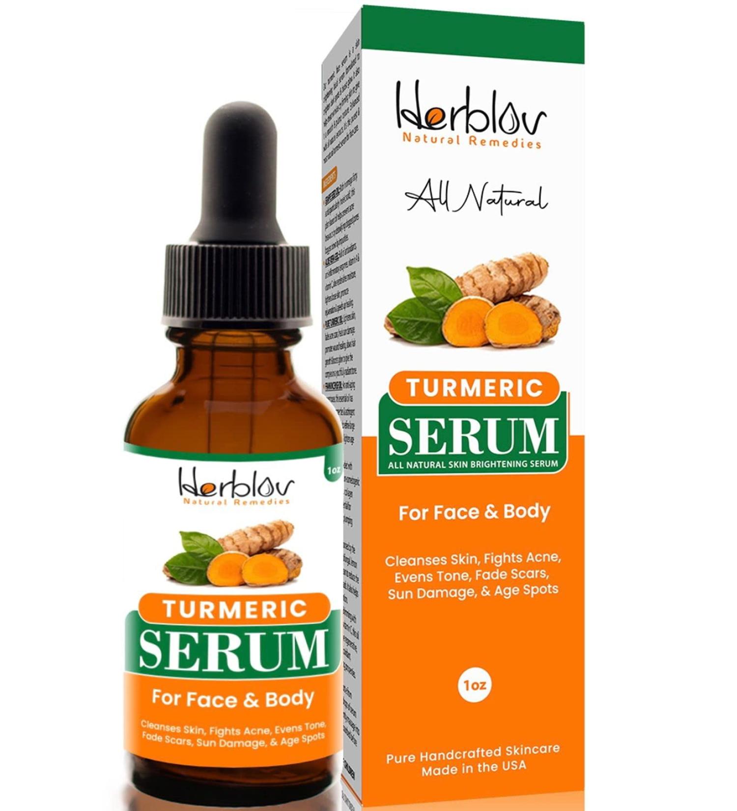 Herblov Turmeric Serum for Face & Body - All-Natural Skin Brightening Serum - Fights Acne, Evens Tone, Heals Scars - Made in the USA - Buy Online on GoSupps.com