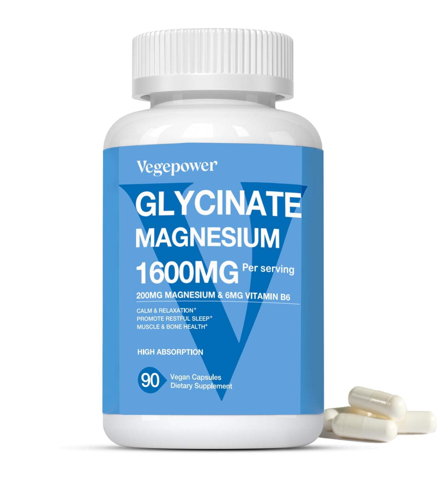 Magnesium Glycinate 1600mg Supplements - with Vitamin B6 & Zinc Vitamin D3 Chelated Magnesium for Sleep Muscle Bone and Immune Health High Absorption Magnesio Non-GMO Vegan 90 Capsules Magnesium Bisglycinate 90 Count  - Buy Online on GoSupps.com