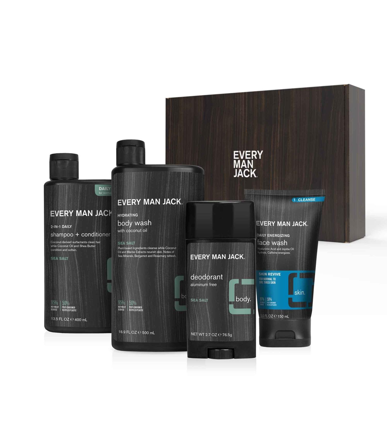 Every Man Jack Sea Salt Body Set - Men's Bath & Body Gift Set | Clean Ingredients Refreshing Scent Body Wash 2-in-1 Shampoo Deodorant & Face Wash - Buy Online on GoSupps.com