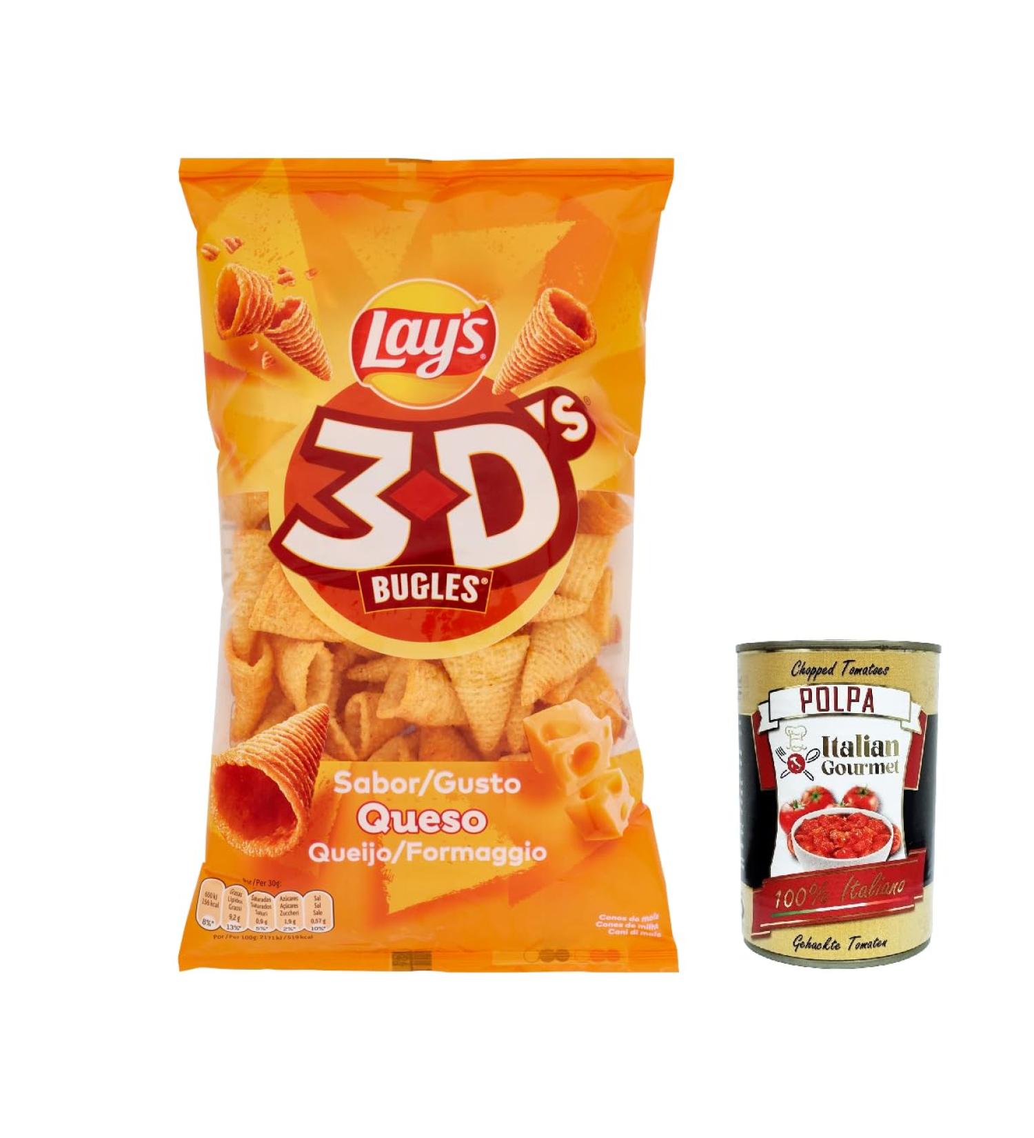 Lay's 3D'S Bugles gusto formaggio Pack of 3 cheese flavored potato chips 100g + Italian Gourmet Polpa 400g - Buy Online on GoSupps.com