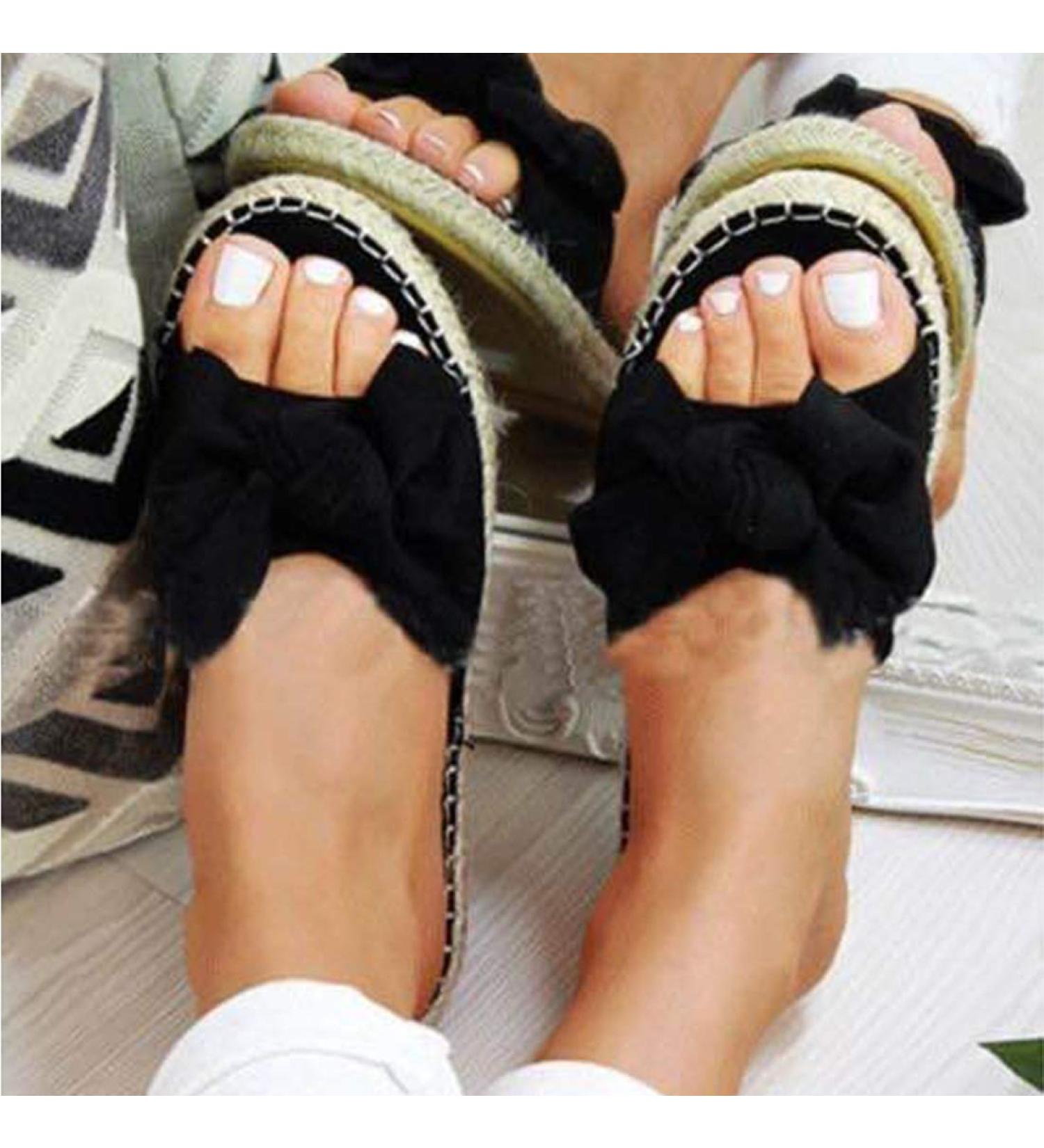 Creev Women's Bowknoted Sandals - Comfortable Summer Plateau Sandals for Beach | Open Toe Breathable Weave Casual Shoes in Black (EU Sizes 36 39 41) - Buy Online on GoSupps.com