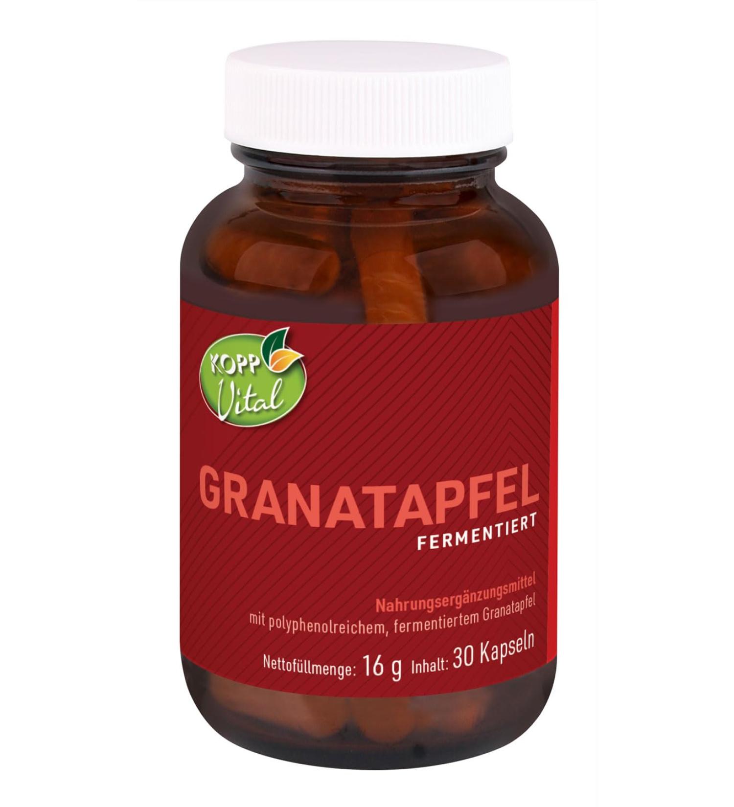 Kopp Vital Pomegranate Dietary Supplement - 30 Capsules | Polyphenol-Rich Fermented Natural Material | Boost Your Health with 16g of Nutrients | International Shipping Available - Buy Online on GoSupps.com