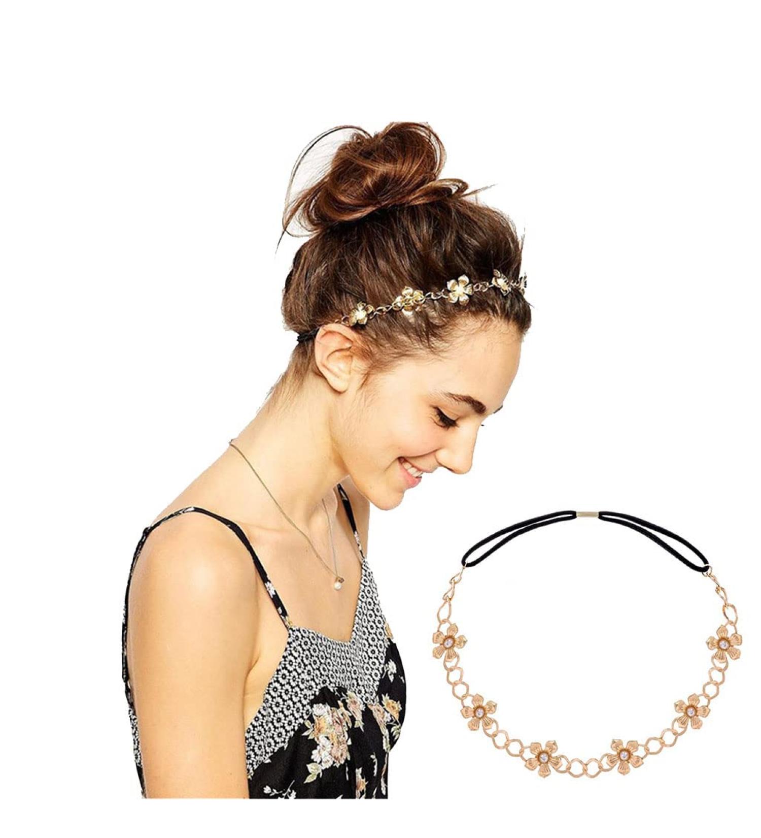 Jovono Head Chain - Bohemian Gold Flower Hair Accessories for Women | Stylish Headpiece & Hair Band - Buy Online on GoSupps.com