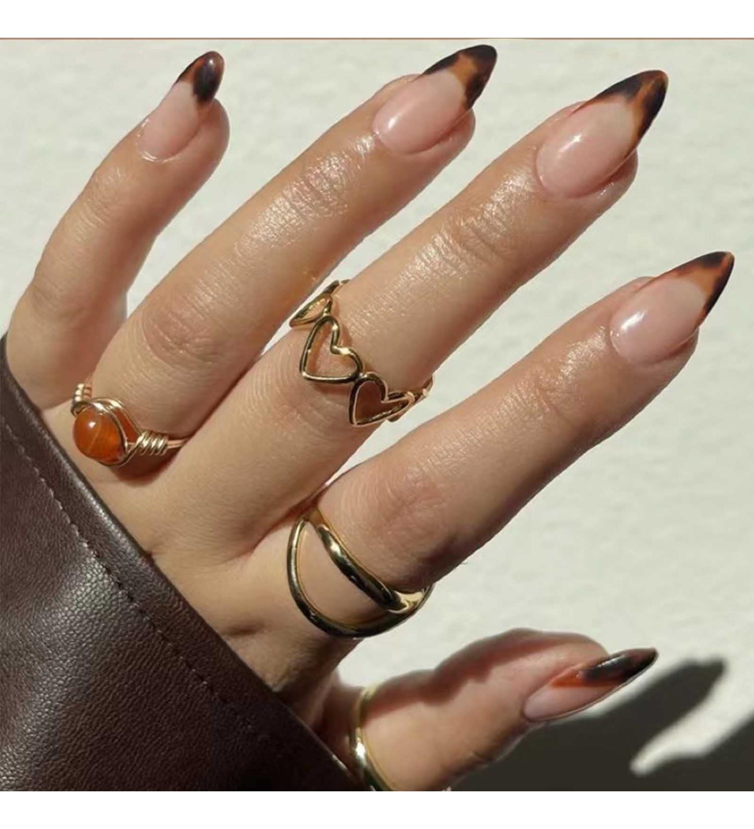 Medium Press on Nails - Full Cover Acrylic Stick On Nails | French Leopard Print Almond - Perfect for Women & Girls - Buy Online on GoSupps.com