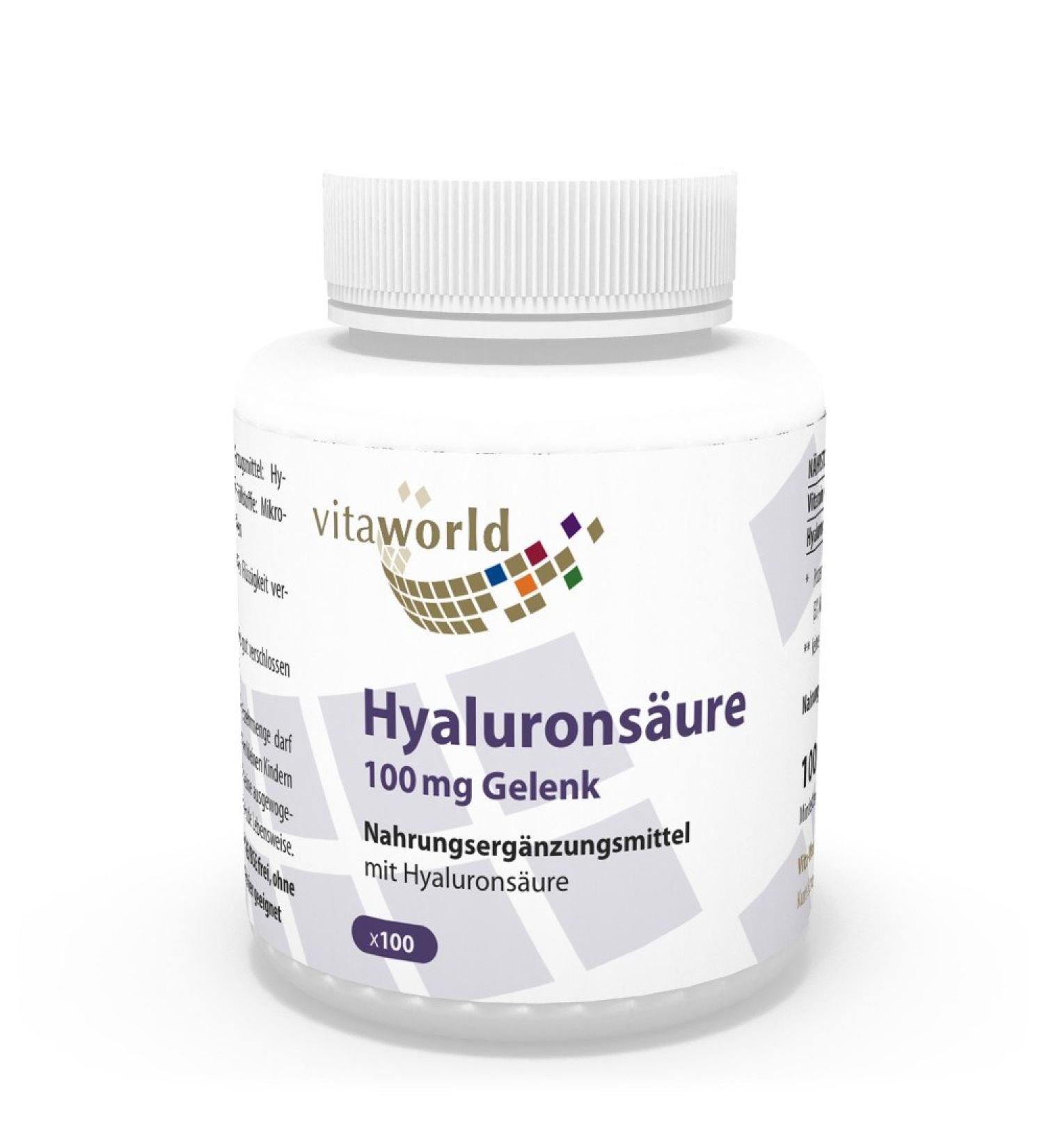 Vita World Hyaluronic Acid 100mg Joint 100 Capsules Made in Germany - Buy Online on GoSupps.com