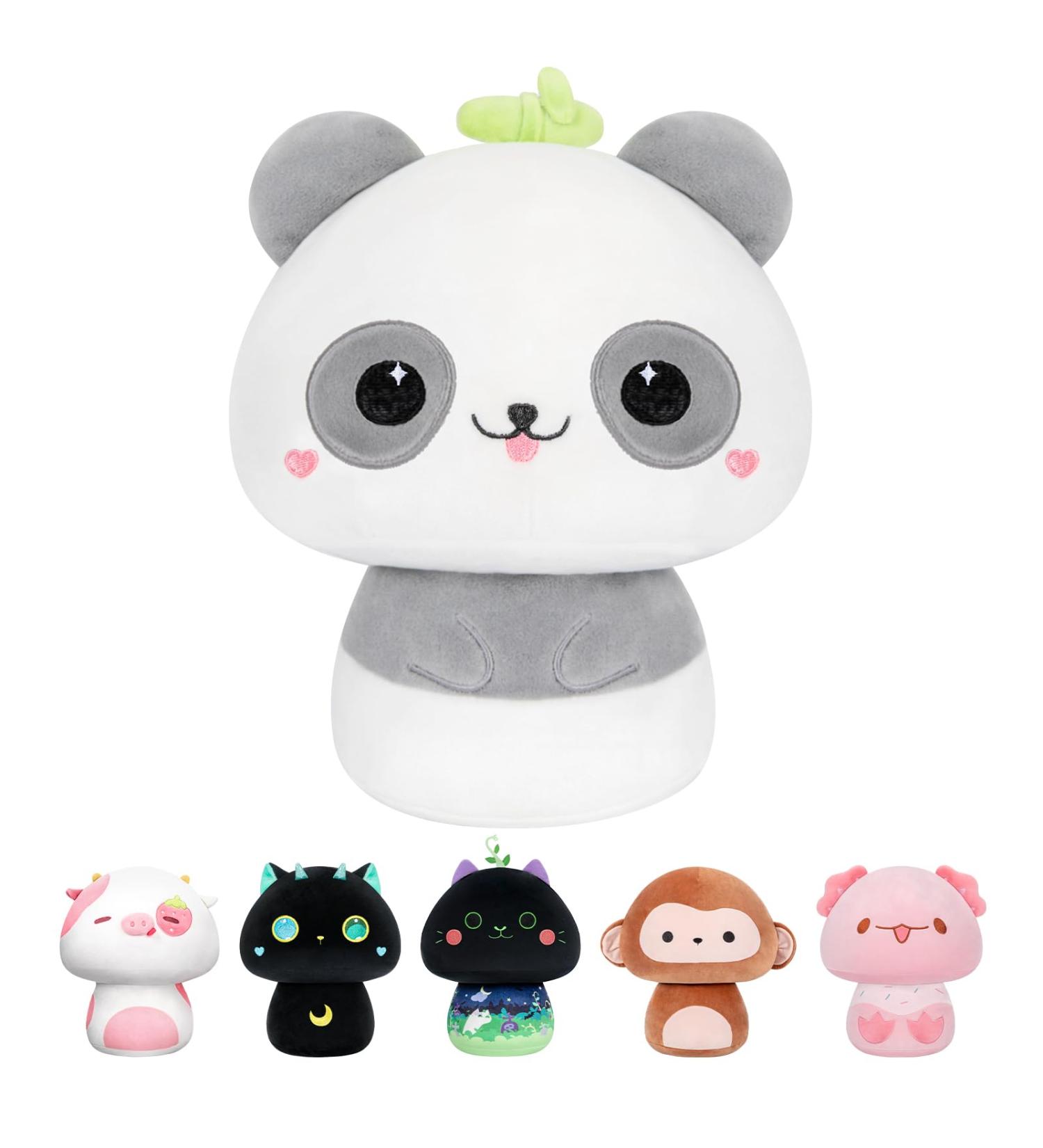 Mewaii 8'' Soft Gray Panda Mushroom Pillow Stuffed Animal Plush - Cuddly Gray & White Panda Toy for Kids - Buy Online on GoSupps.com