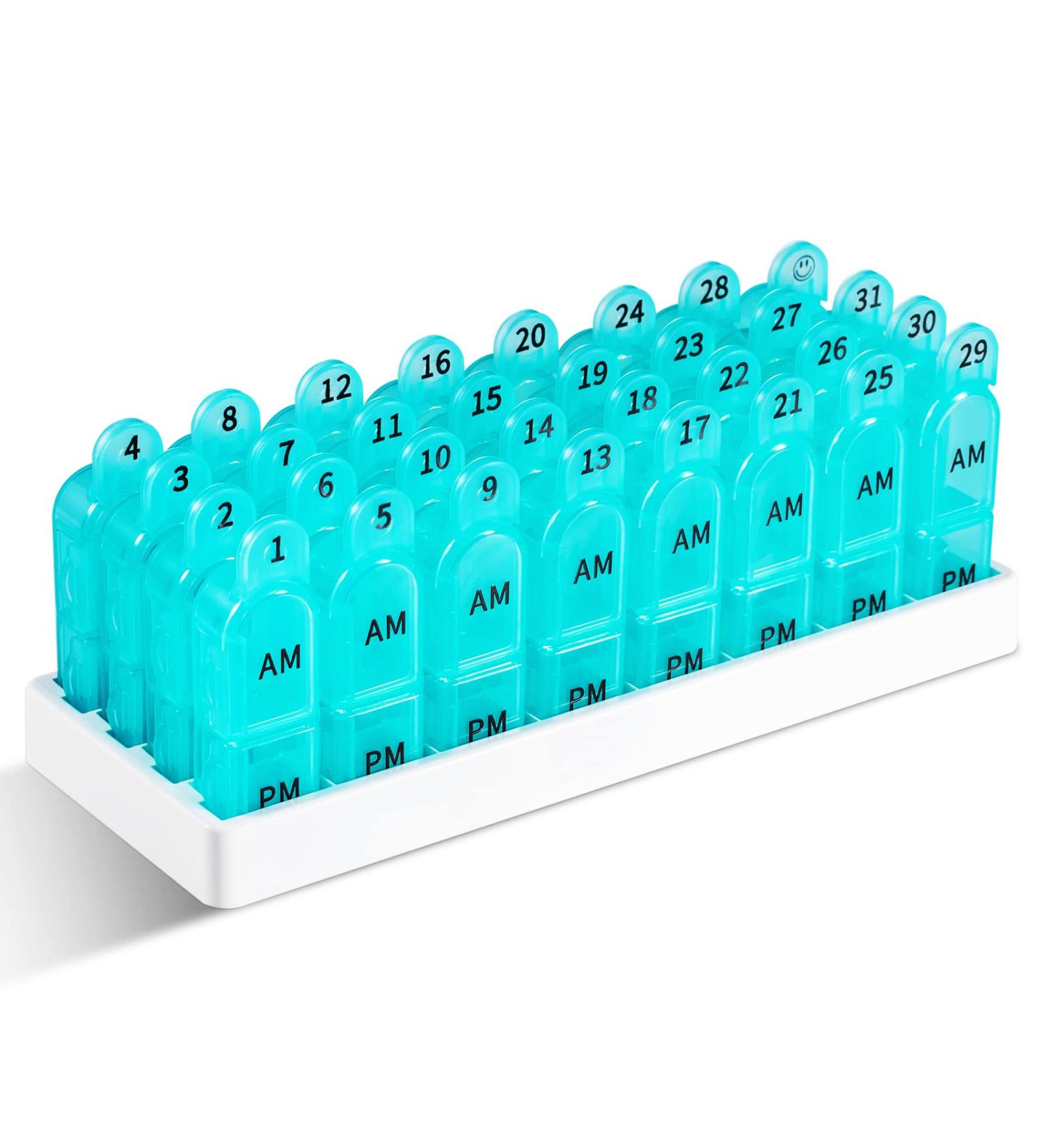 Blue Daviky Monthly Pill Organizer - 2 Times a Day | Convenient Medication Management - Buy Online on GoSupps.com