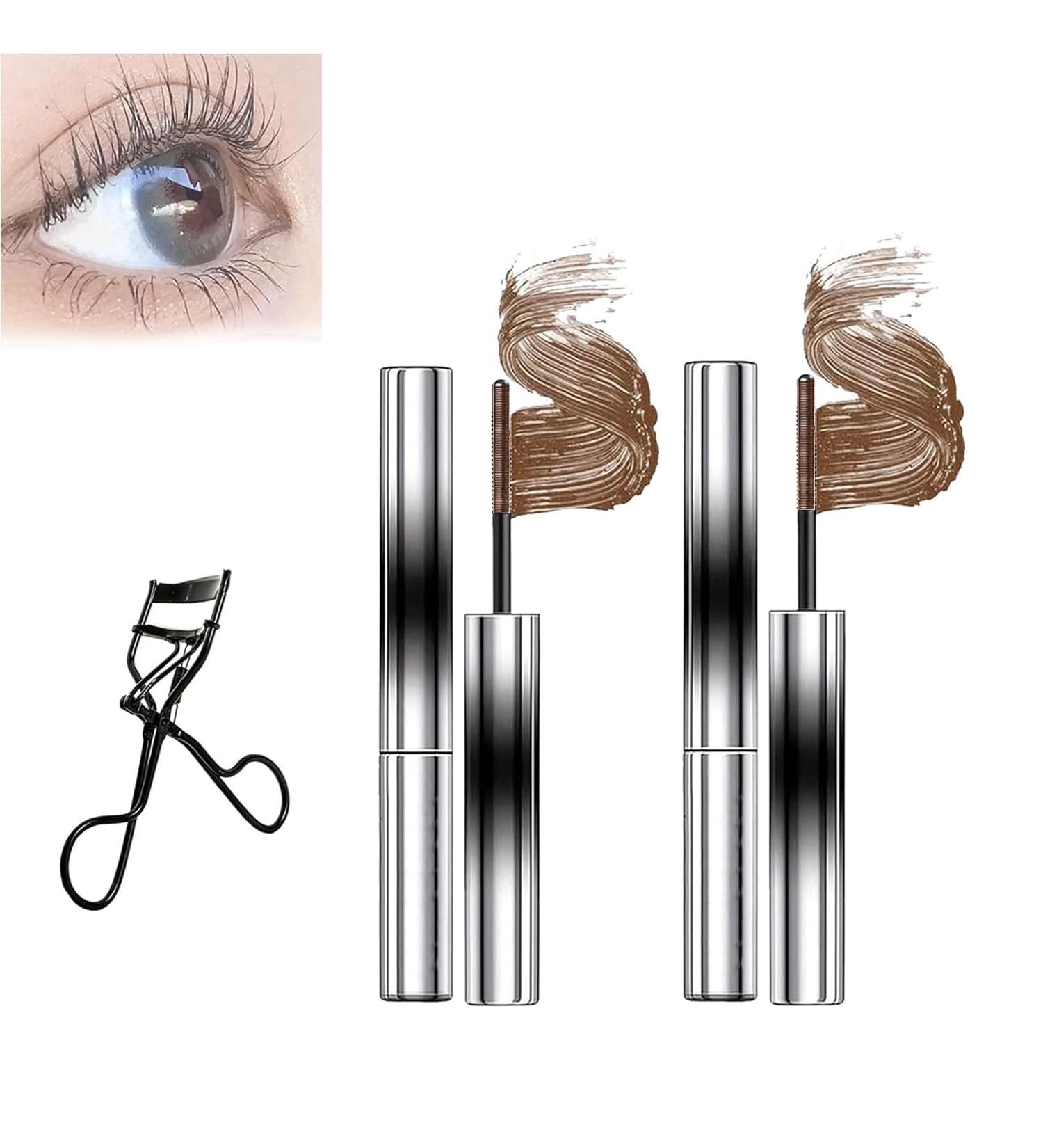 Vivavogue Lash Vivavogue Iron Wand Mascara 3d Curling Eyelash Iron Mascara Non-Clumping Waterproof Flake Proof Long Lasting Metal Rod Mascara (Brown 2PCS) Brown 2 g (Pack of 1)