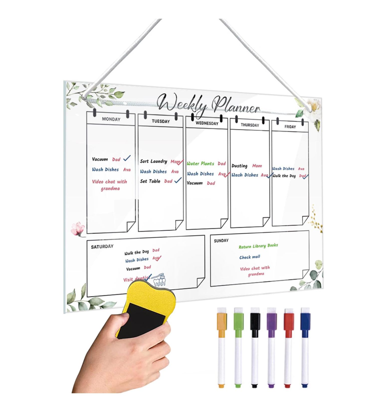 WOBBLO Acrylic Weekly Wall Planner - Acrylic Dry Erase Weekly Planner - Dry Erase Acrylic Wall Calendar - Weekly Planner Housewarming Gift - Buy Online on GoSupps.com