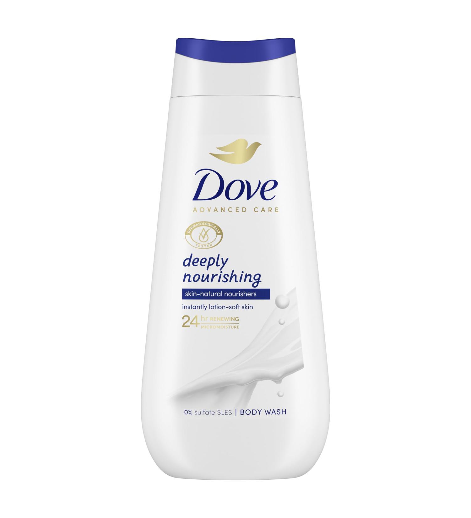 Dove Advanced Care Deeply Nourishing Body Wash body cleanser with skin-natural nutrients for instantly lotion-soft skin 225 ml - Buy Online on GoSupps.com