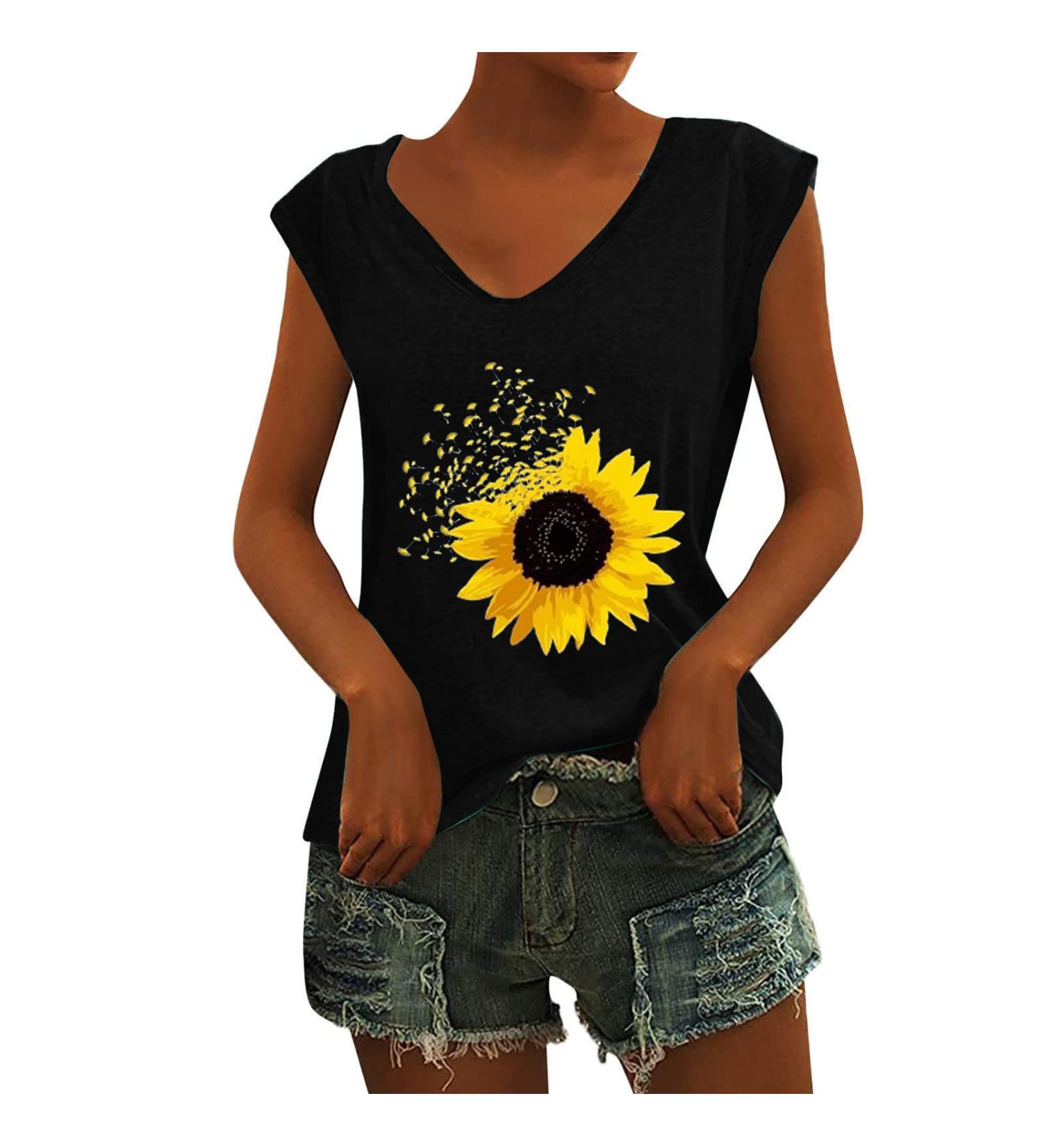 Short Sleeve T Shirts Clothing Woman T-Shirt Casual Black Clothing Top Women's Floral Pattern for Women Crop Tops Shirt Shirts Top Women's Summer Tank Top 5-black XL - Buy Online on GoSupps.com