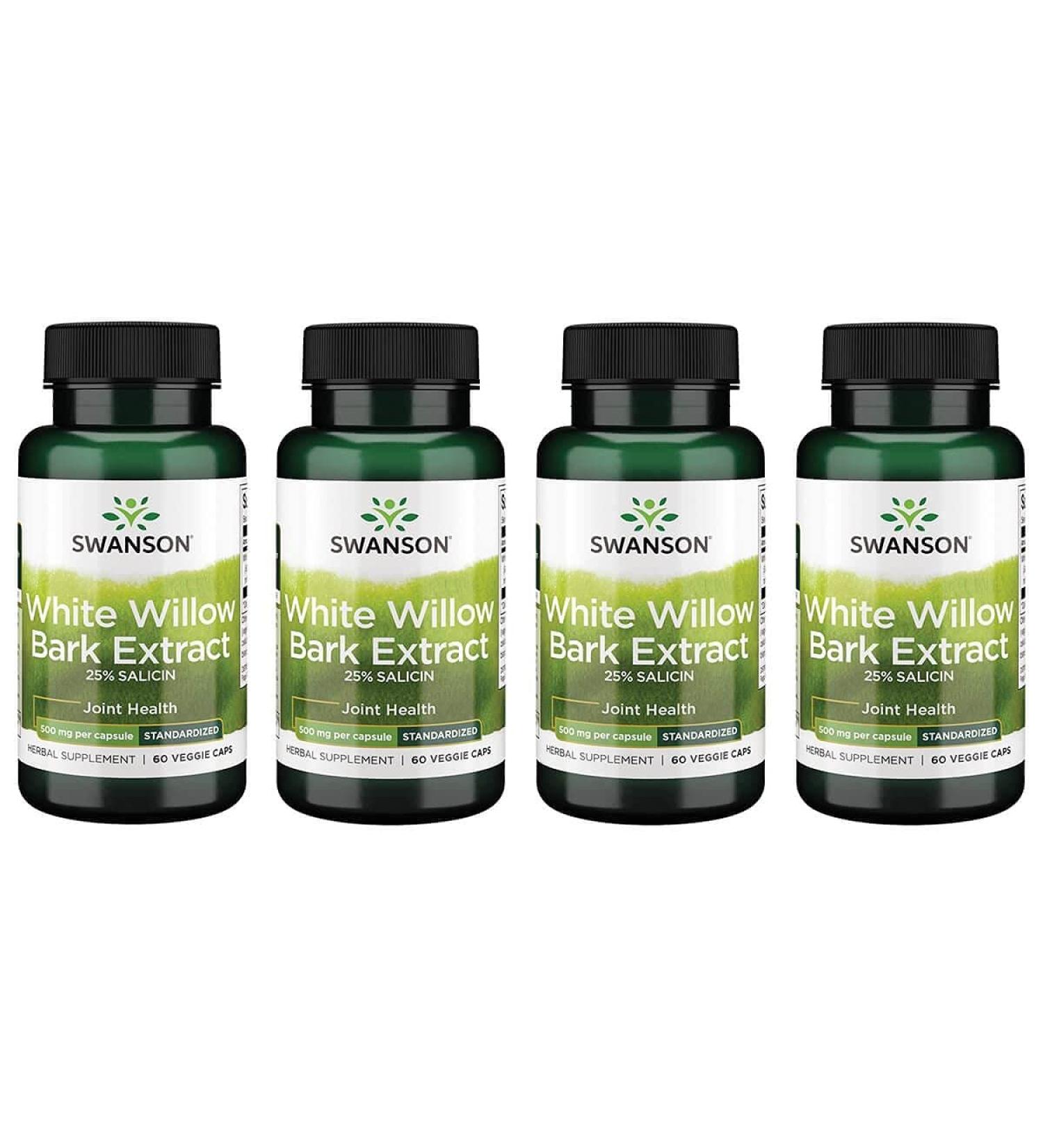 Swanson Maximum Strength White Willow Bark Extract - Joint Support & Muscle Relief - 25% Salicin - 60 Veggie Caps (4 Pack) - Natural Supplement No Stomach Irritation - Buy Online on GoSupps.com