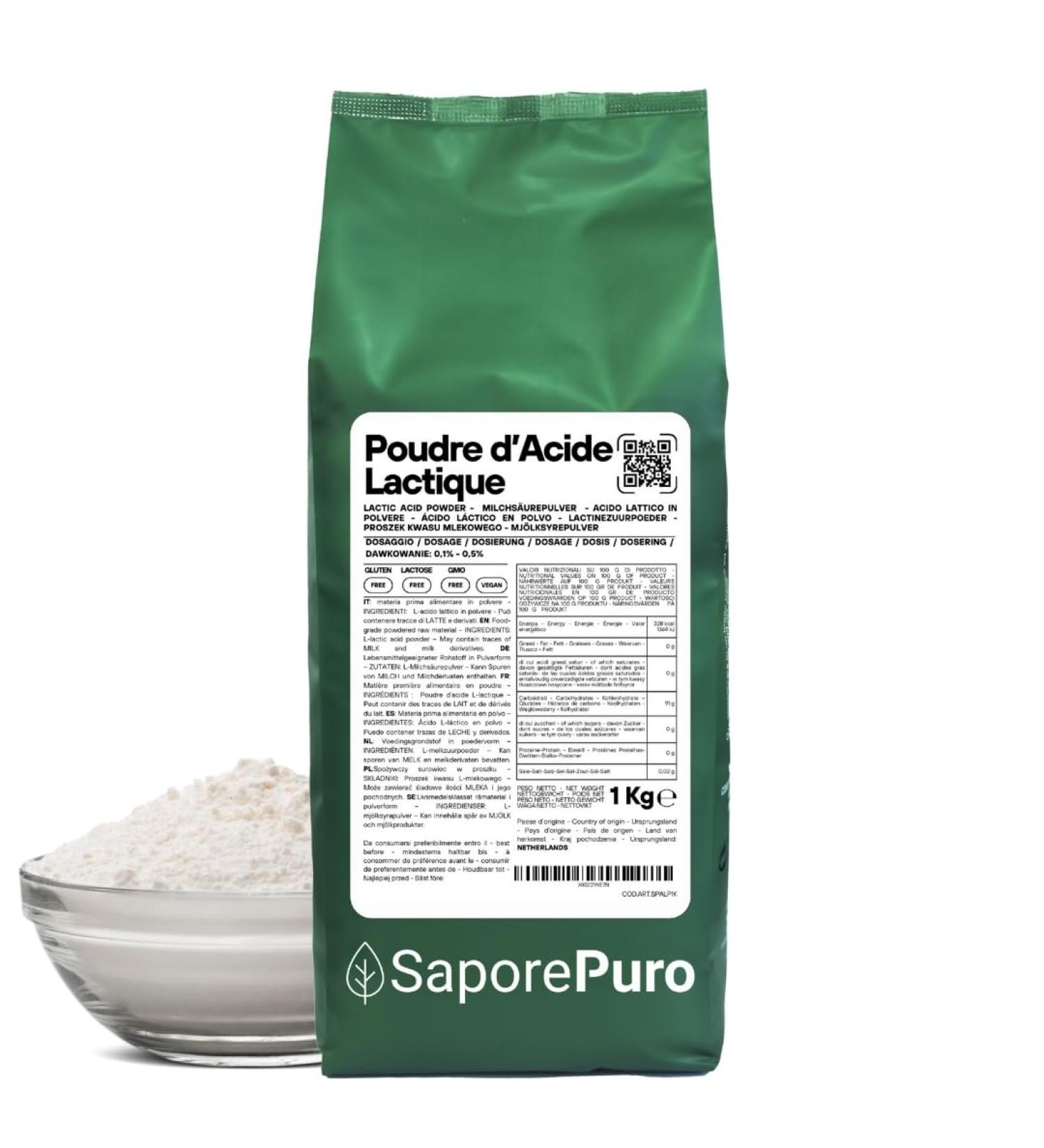 SaporePuro Acide Lactique en Poudre 1 kg Qualit Alimentaire Pure Pour Boulangerie Produits Laitiers Boissons Ferment es et Usage Cosm tique - Buy Online on GoSupps.com