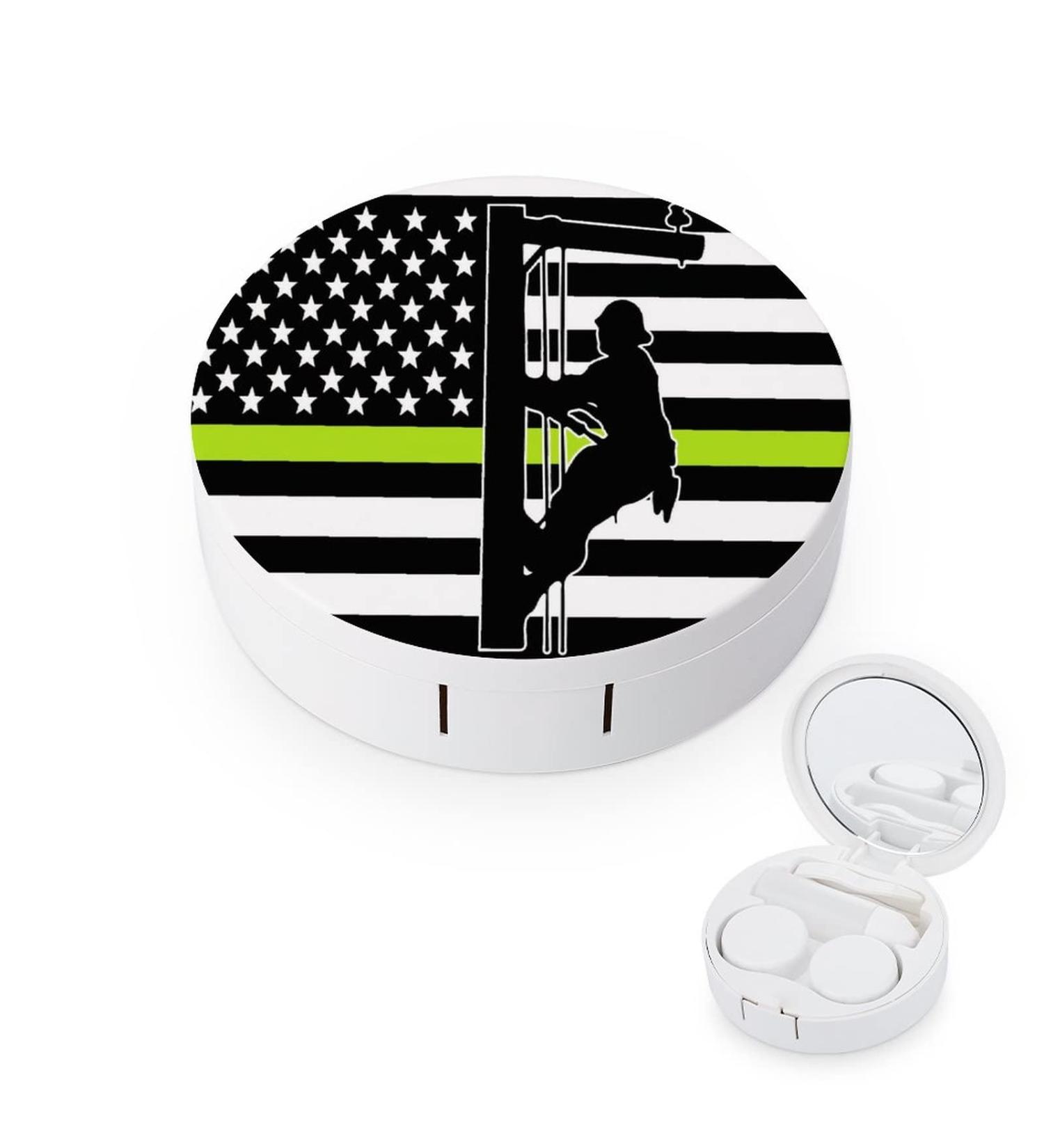 American Lineman Flag Round Case For Contact Lens Kit Storage Box with Mirror Printed - Buy Online on GoSupps.com