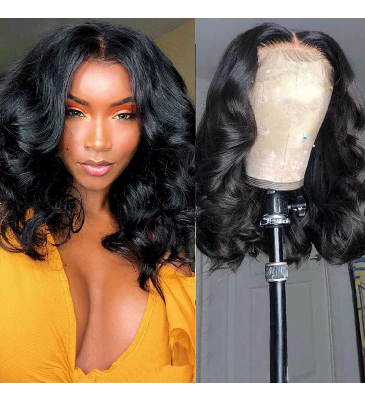 14 Inch Brazilian Virgin Human Hair Lace Front Wig - 180% Density Body Wave - Transparent Lace Frontal Wig for Black Women - Buy Online on GoSupps.com