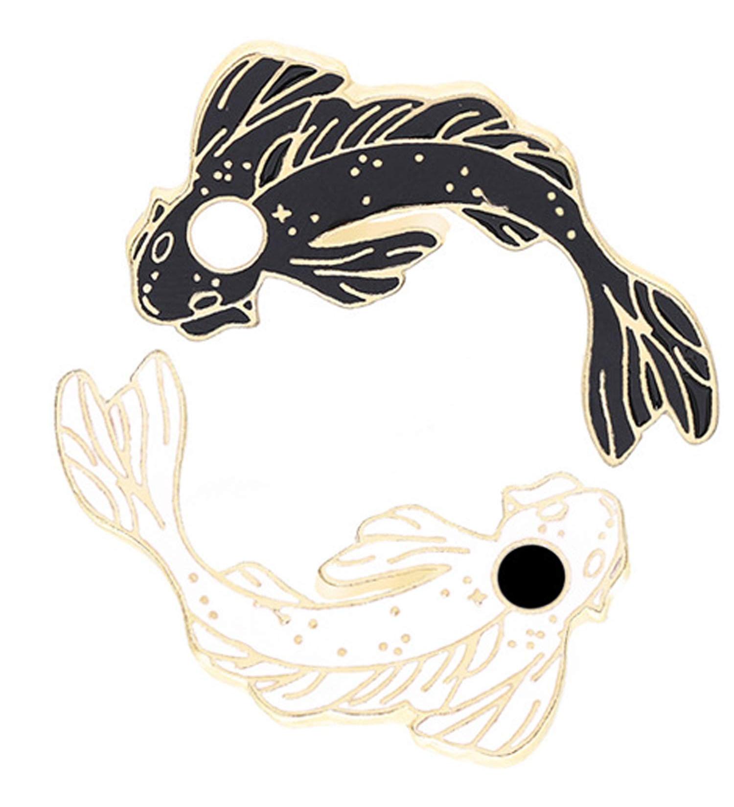 GuassLee Enamel Fish Brooch Pin Set - 2pcs Cute Black and White Cartoon Lapel Pins for Backpacks, Clothes, and DIY Accessories - Buy Online on GoSupps.com