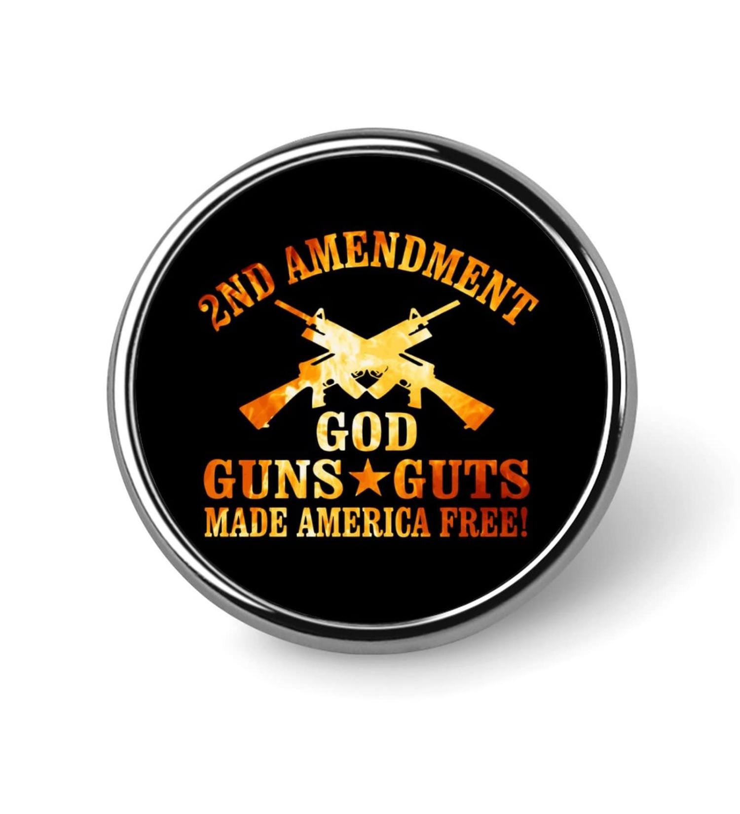 Flaming 2nd Amendment God Guns Guts Round Badge Pin - Patriotic Lapel Tie Decor - Buy Online on GoSupps.com