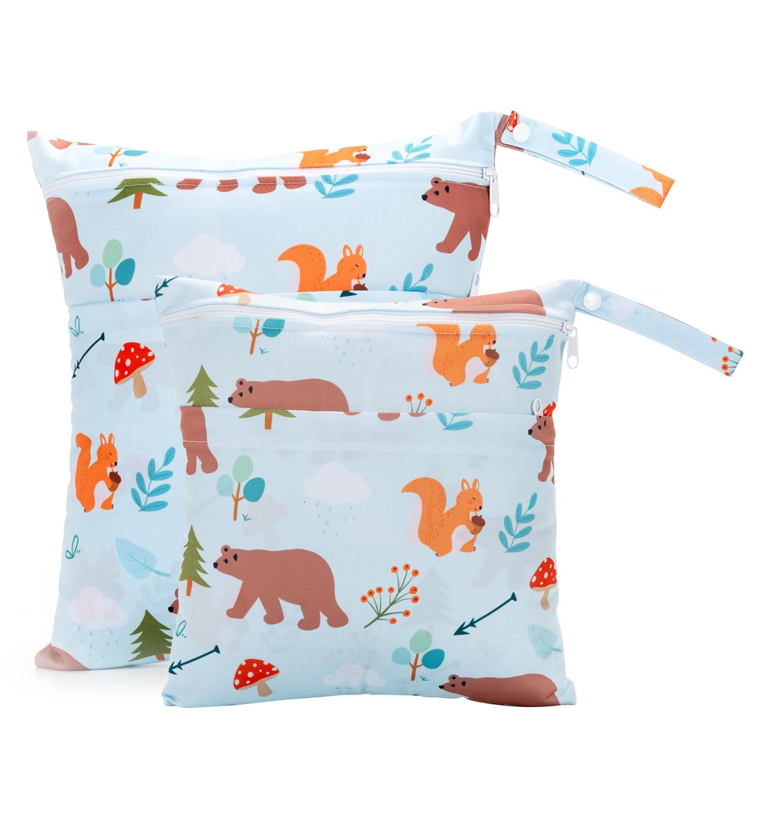 2-Pack Wet Bags for Toddler Diapers | Waterproof Organizer for Daycare Travel Gym Beach & Pool - Cute Bear Design - Buy Online on GoSupps.com