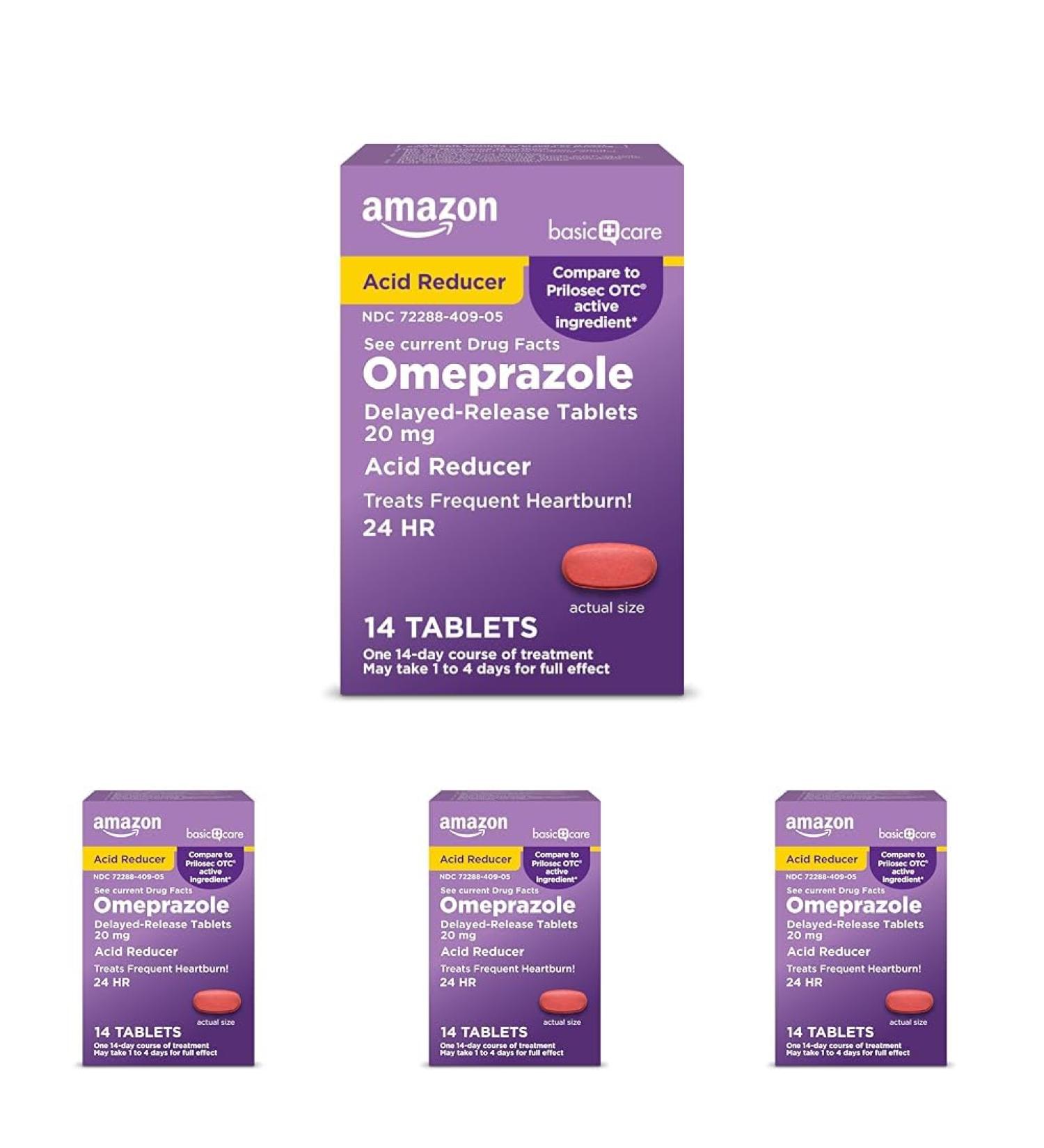 Amazon Basic Care Omeprazole Delayed Release Tablets 20 mg Acid Reducer 14 Count (Packaging May Vary) (Pack of 4) 14 Count (Pack of 4) - Buy Online on GoSupps.com
