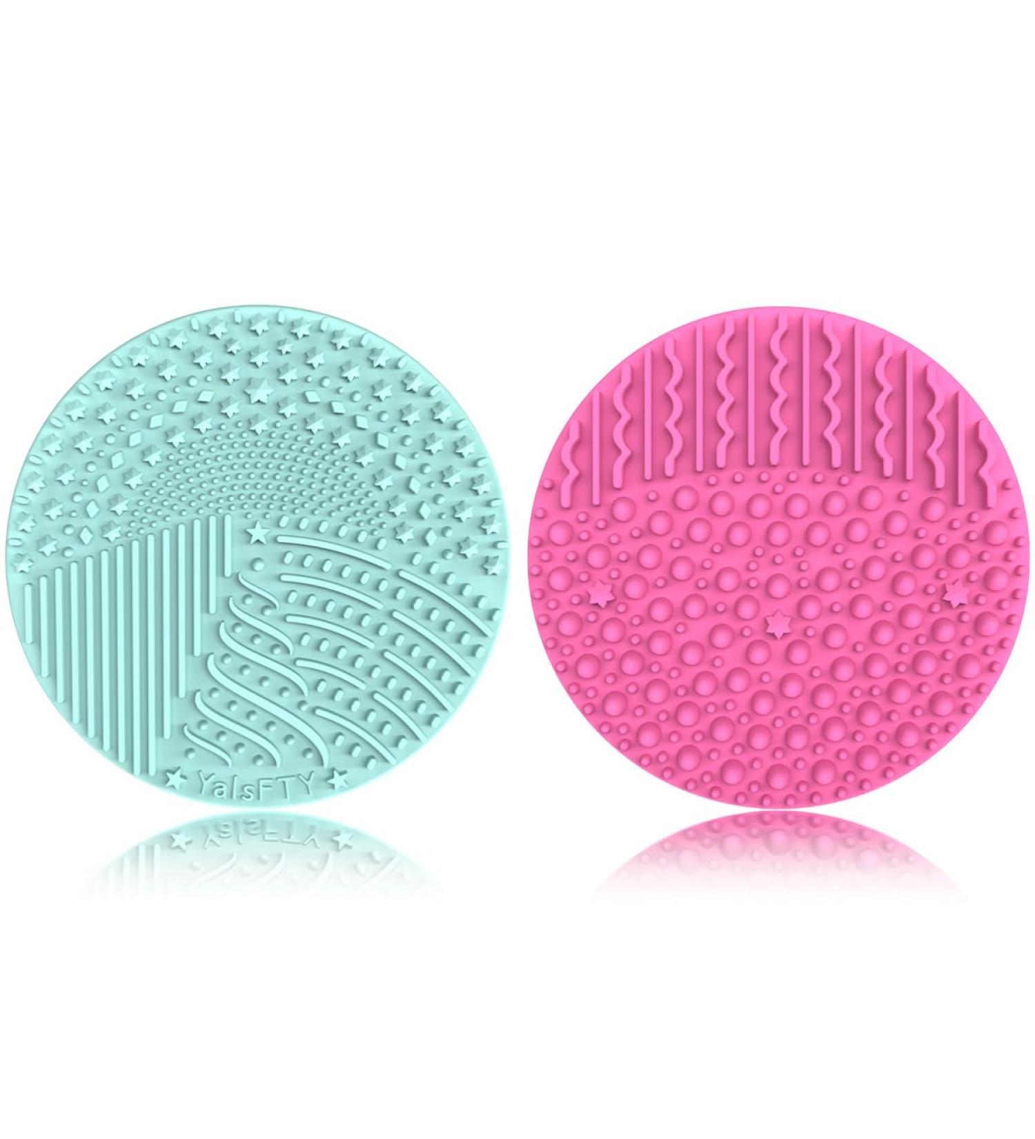 YalsFTY 2-Piece Silicone Makeup Brush Cleaner | Dual-Sided Scrubber Mat for All Brush Types | Green & Pink Cleaning Tool - Buy Online on GoSupps.com