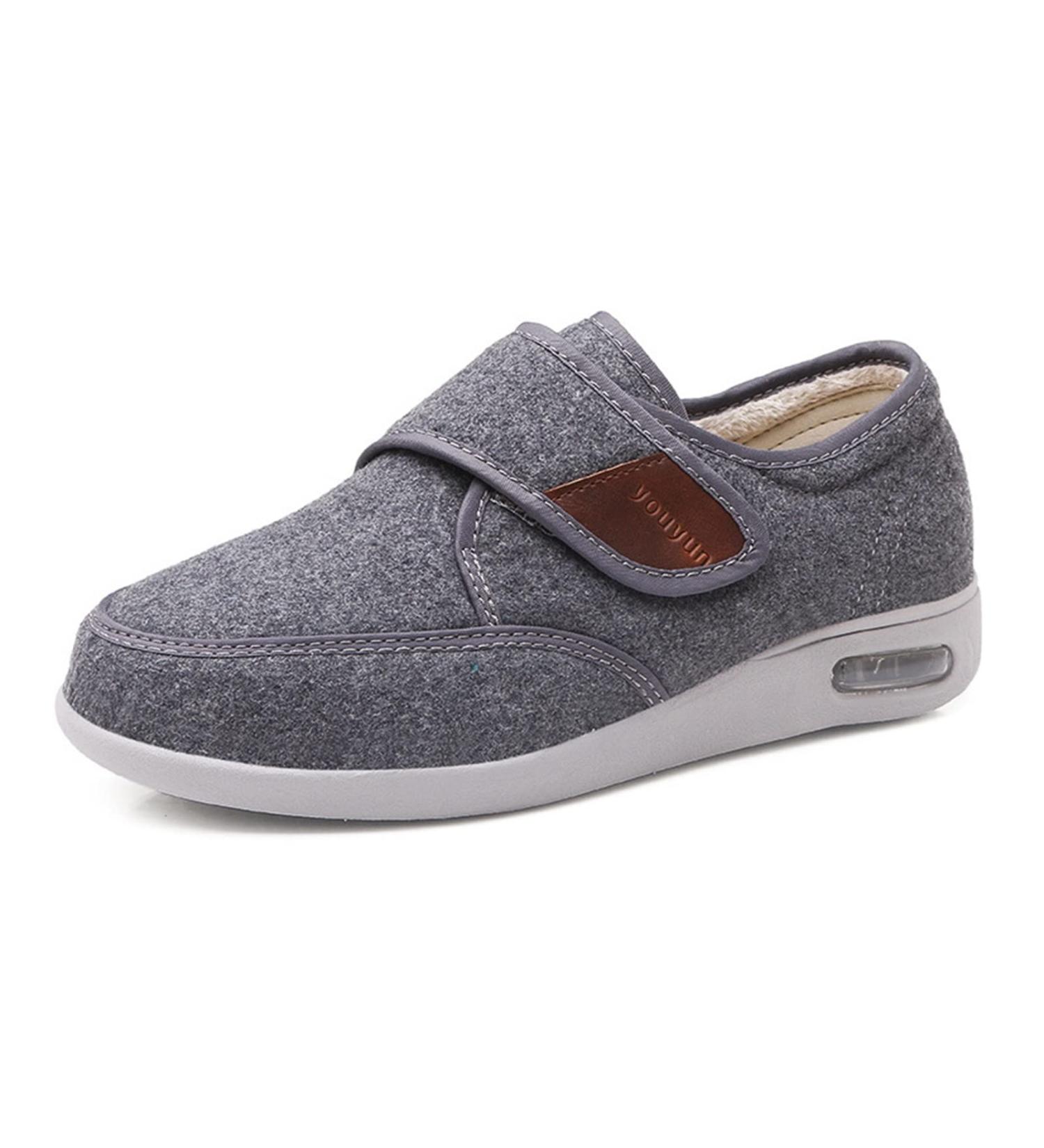 NVBHOF Men's Adjustable Diabetic Shoes - Autumn/Winter Fleece Extra Wide Orthopedic Footwear for Edema, Arthritis, Fasciitis - Grey, Size 10 - Buy Online on GoSupps.com