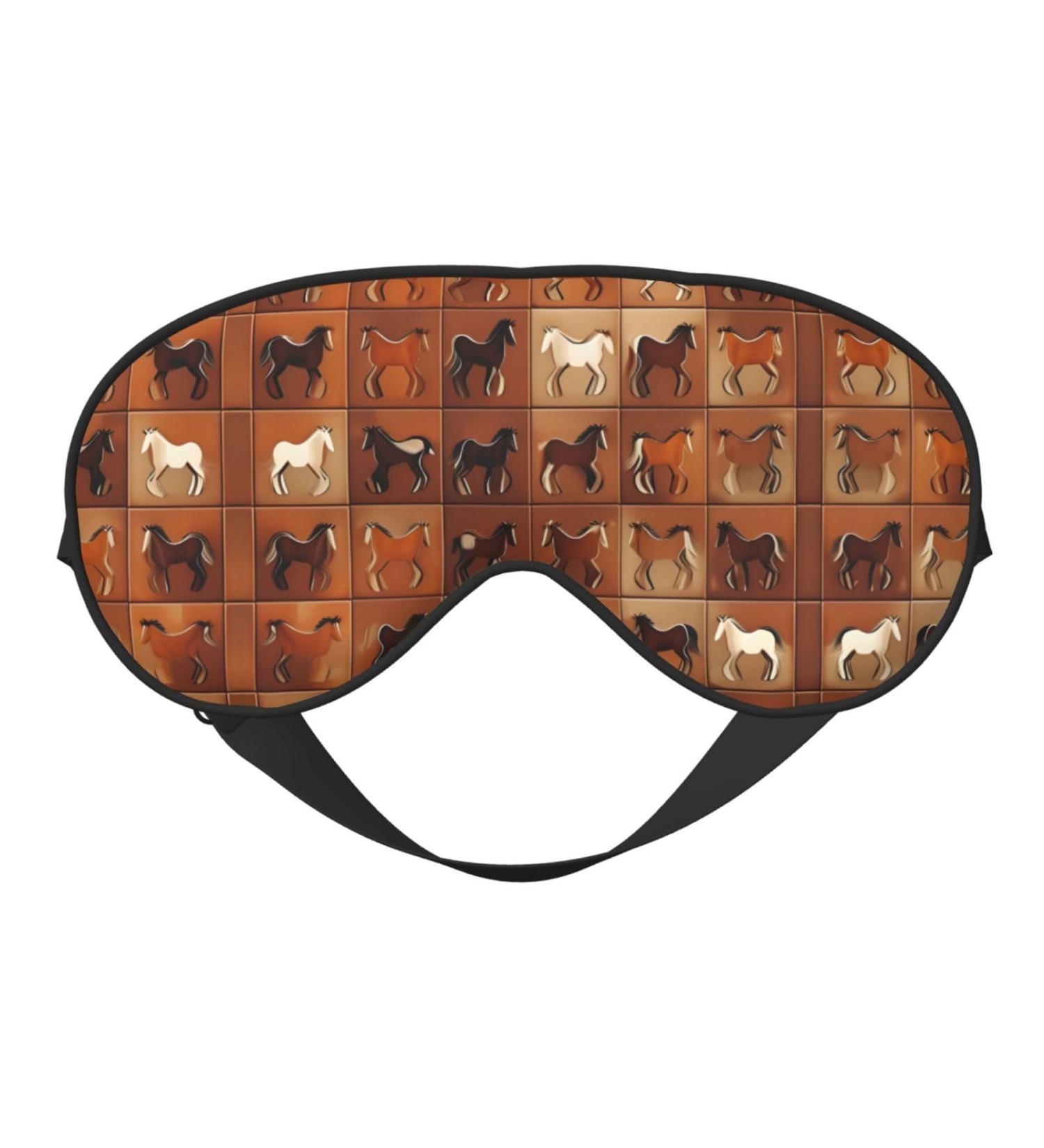 Brown Horse Print Unisex Sleep Eye Mask | Soft Comfort Eye Shade for Travel Yoga & Shift Work - Buy Online on GoSupps.com