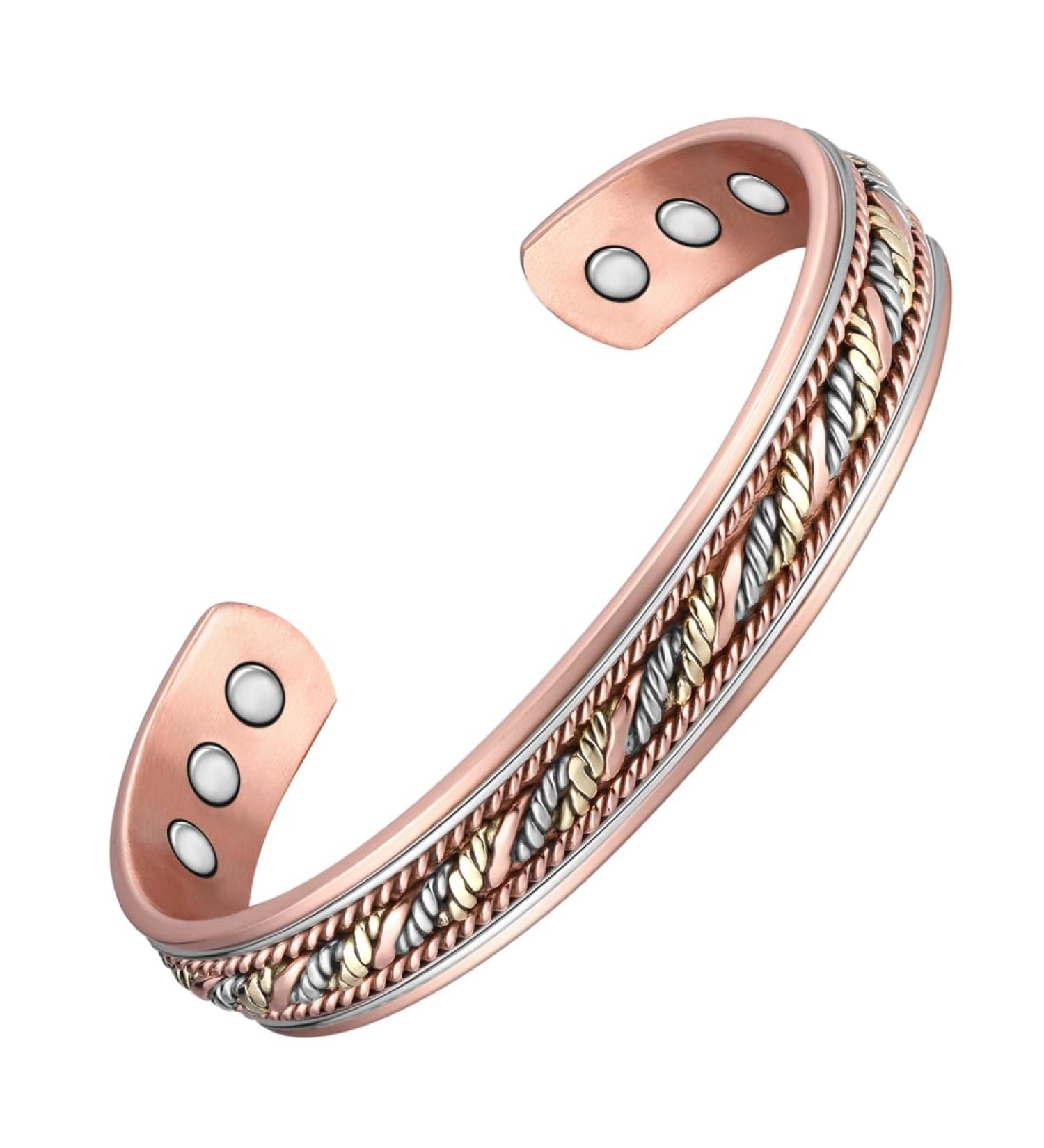 Cigmag Lymphatic Drainage Copper Bracelet - Adjustable Ultra Strength Magnet - 99% Pure Copper - Braided Tricolour Pattern - for Women - Buy Online on GoSupps.com