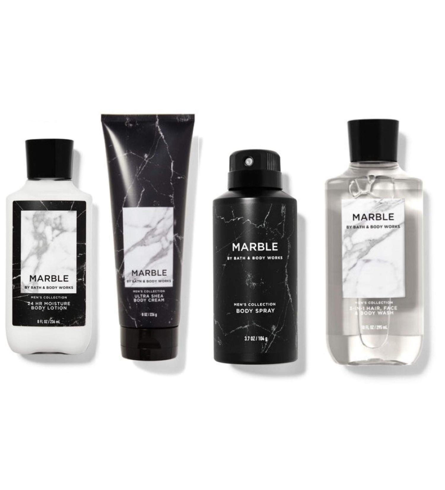 Bath and Body Works Marble Men's Deluxe Gift Set - Deodorizing Body Spray, Lotion, Wash & Cream - Buy Online on GoSupps.com