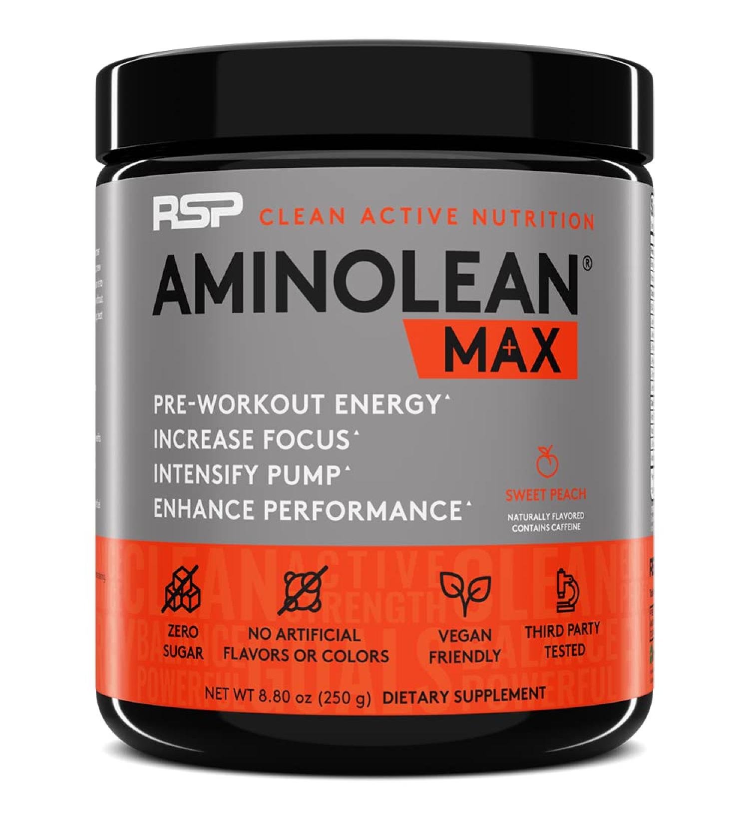 AminoLean MAX Pre Workout - Intense Energy, Massive Pumps, Laser Focus - Sweet Peach Flavor | Natural Caffeine, Nitric Oxide, Beta Alanine, BCAAs, Nootropics - 25 Servings - Buy Online on GoSupps.com