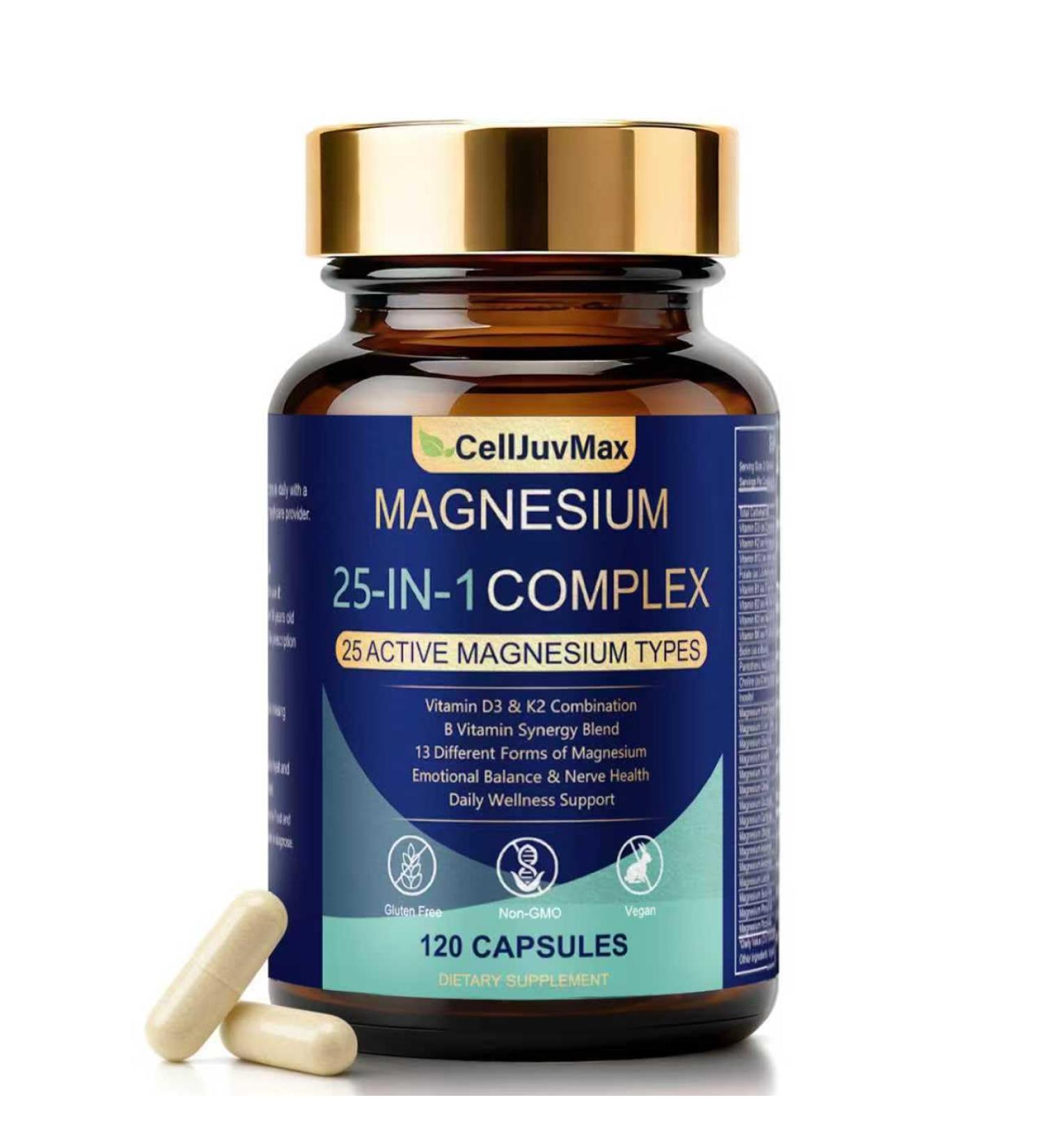 25-in-1 Magnesium Complex with Ashwagandha | High Absorption Magnesium Glycinate & Citrate for Relaxation Energy & Daily Stress Support | Vegan Capsules | 120 Count - Buy Online on GoSupps.com