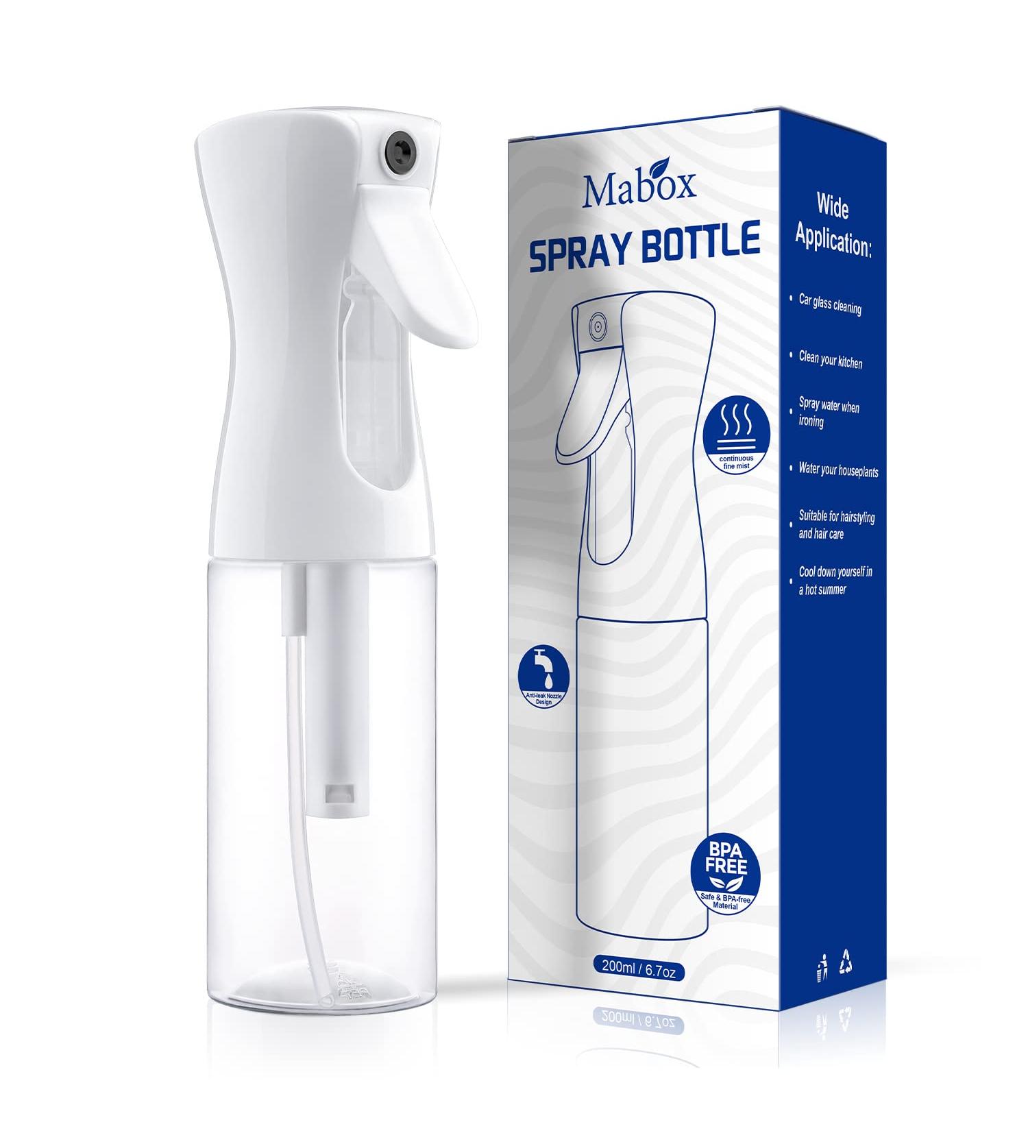 Mabox 6.7oz Continuous Mister Spray Bottle - Fine Mist for Hair Styling & Plants - Empty Spray Bottle for Cleaning & Ironing - 200ml - Buy Online on GoSupps.com