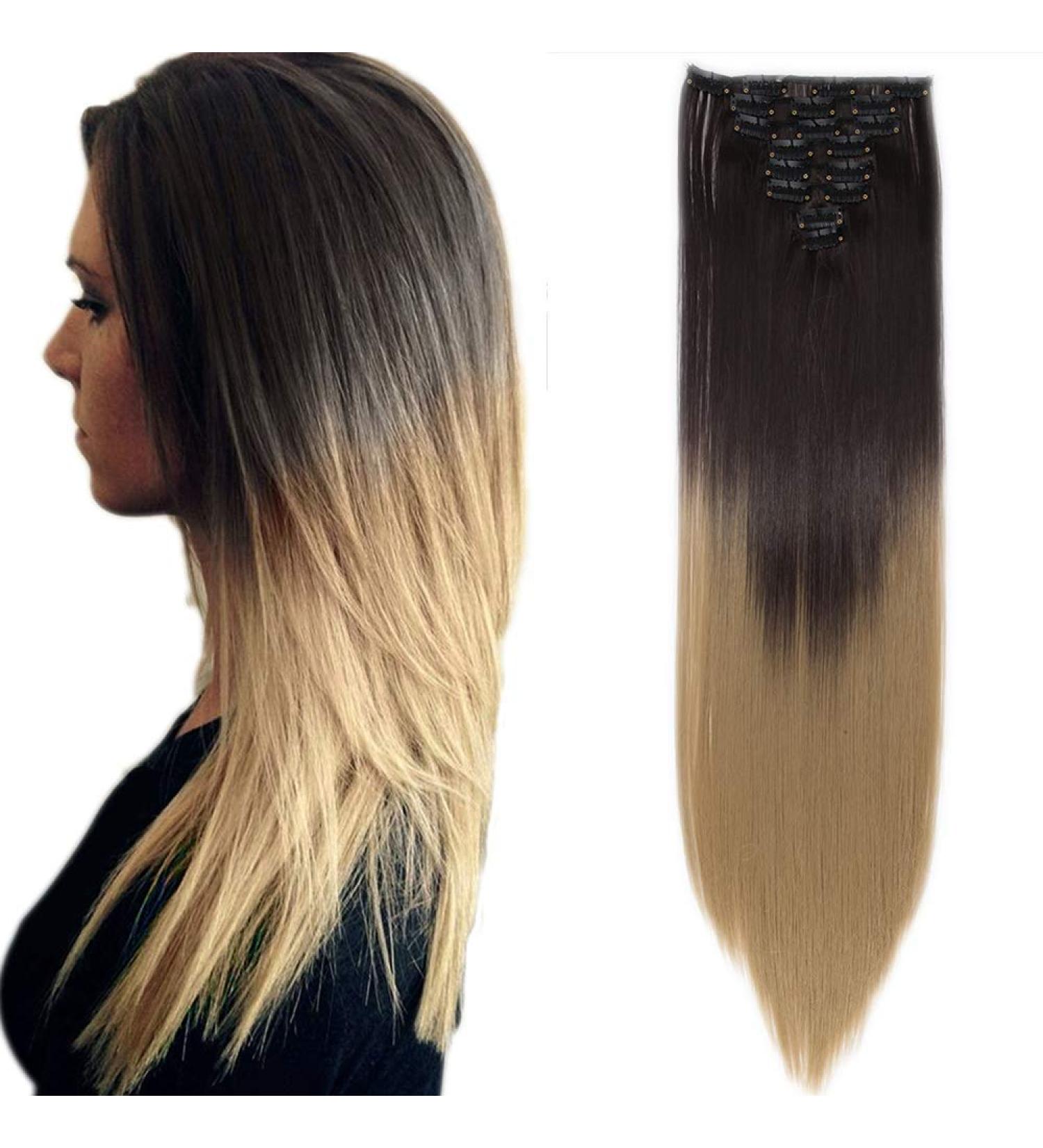 Clip-In Hair Extensions - Realistic 8 Wefts Straight Dark Brown to Ash Blonde | 66 cm 140g - Buy Online on GoSupps.com