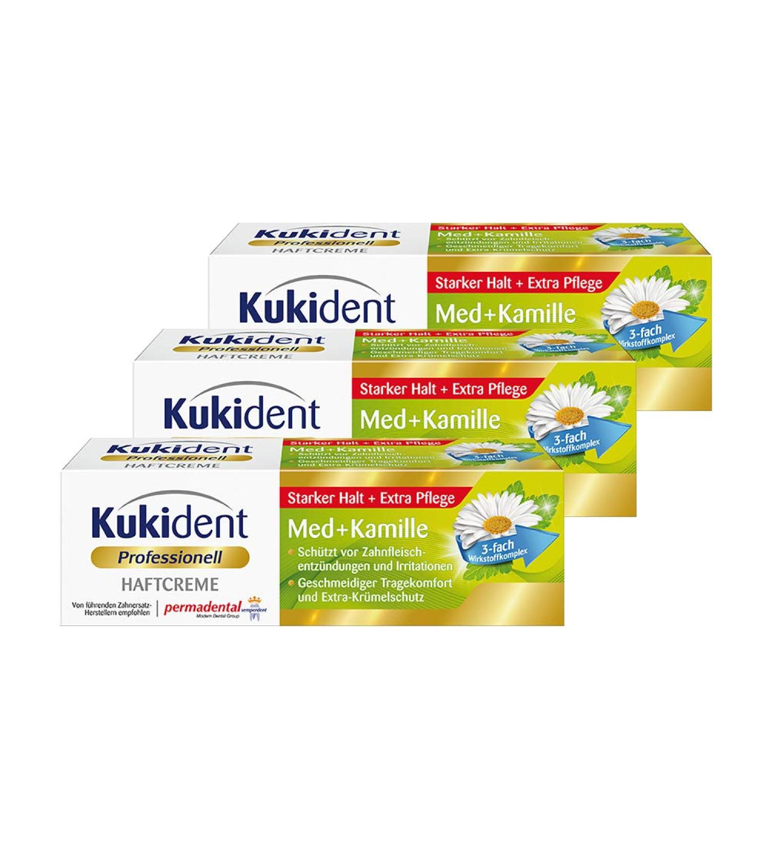 Kukident Adhesive Cream with Chamomile Tooth Cleaner for Dentures - Pack of 3 (3 x 40g) | International Shipping Available - Buy Online on GoSupps.com