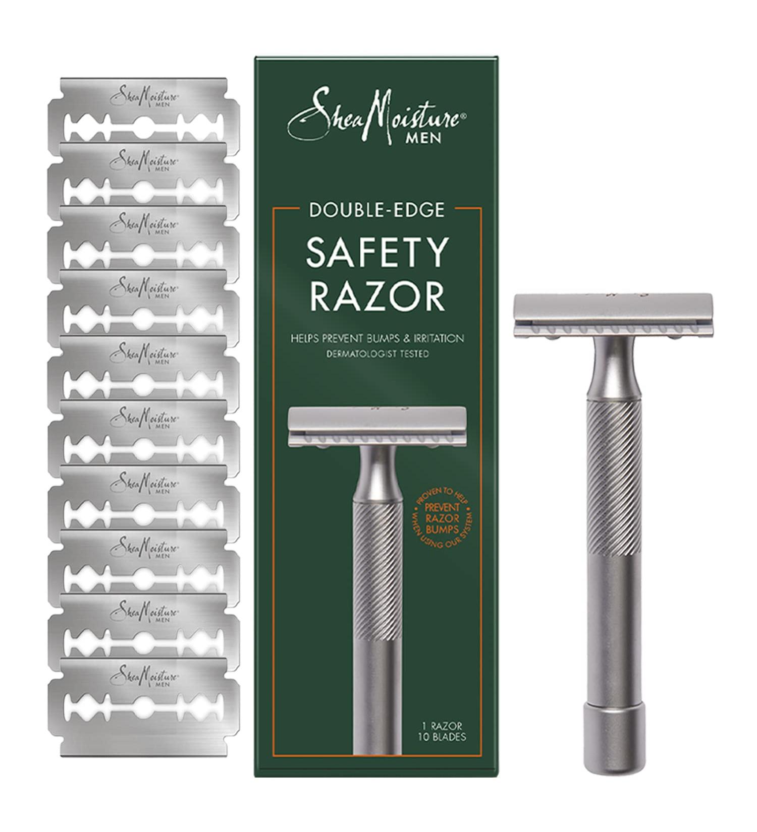 Shea Moisture Men's Double Edge Safety Razor Set | Stainless Steel Razor & 10 Platinum Blades | Perfect Dad Gifts | International Shipping - Buy Online on GoSupps.com