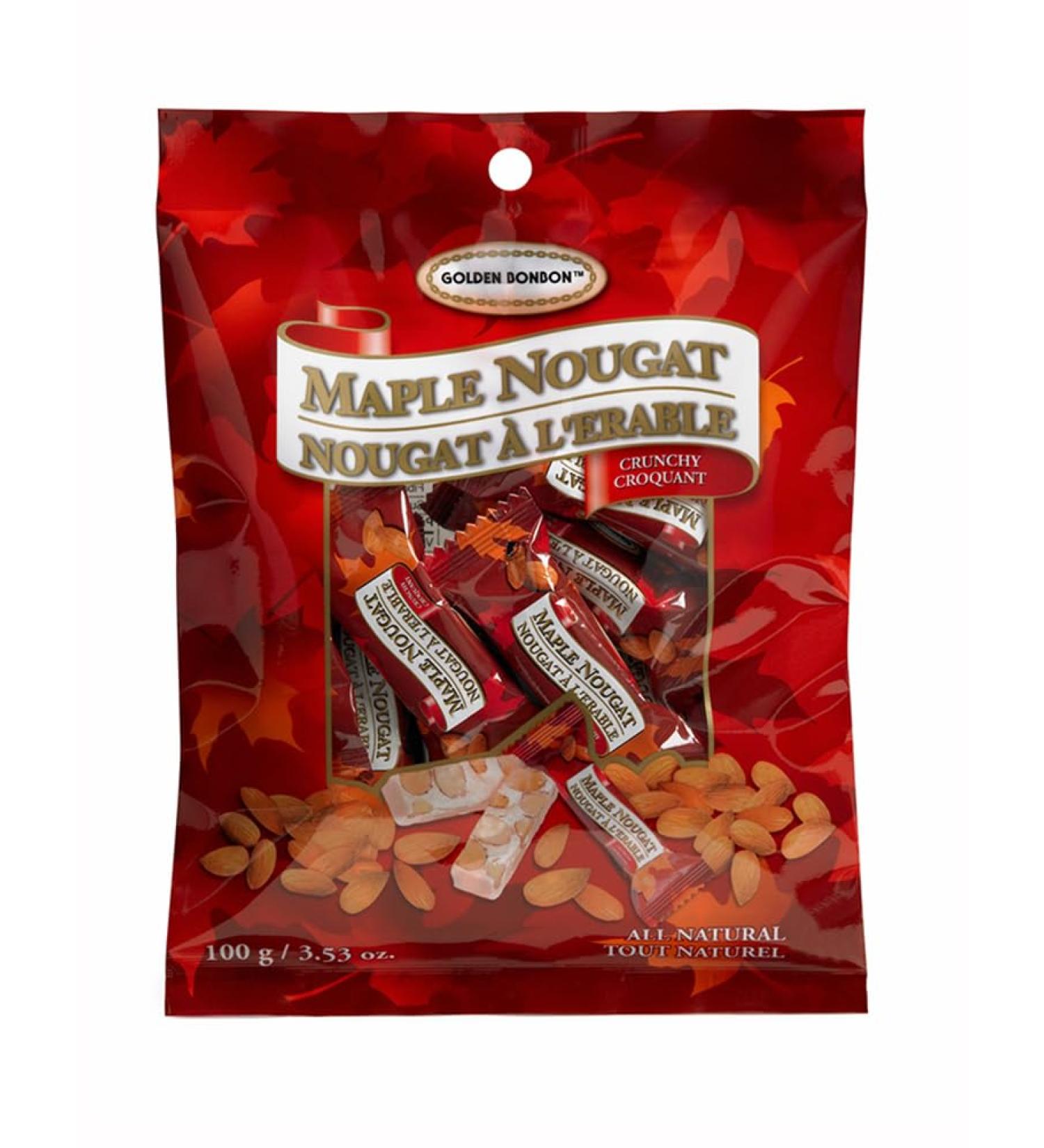 Golden Bonbon Crunchy Almond Maple Nougat Candy Individually Packed Gluten Free Nougat Full of Almonds Halal Candy 100 Grams - Buy Online on GoSupps.com